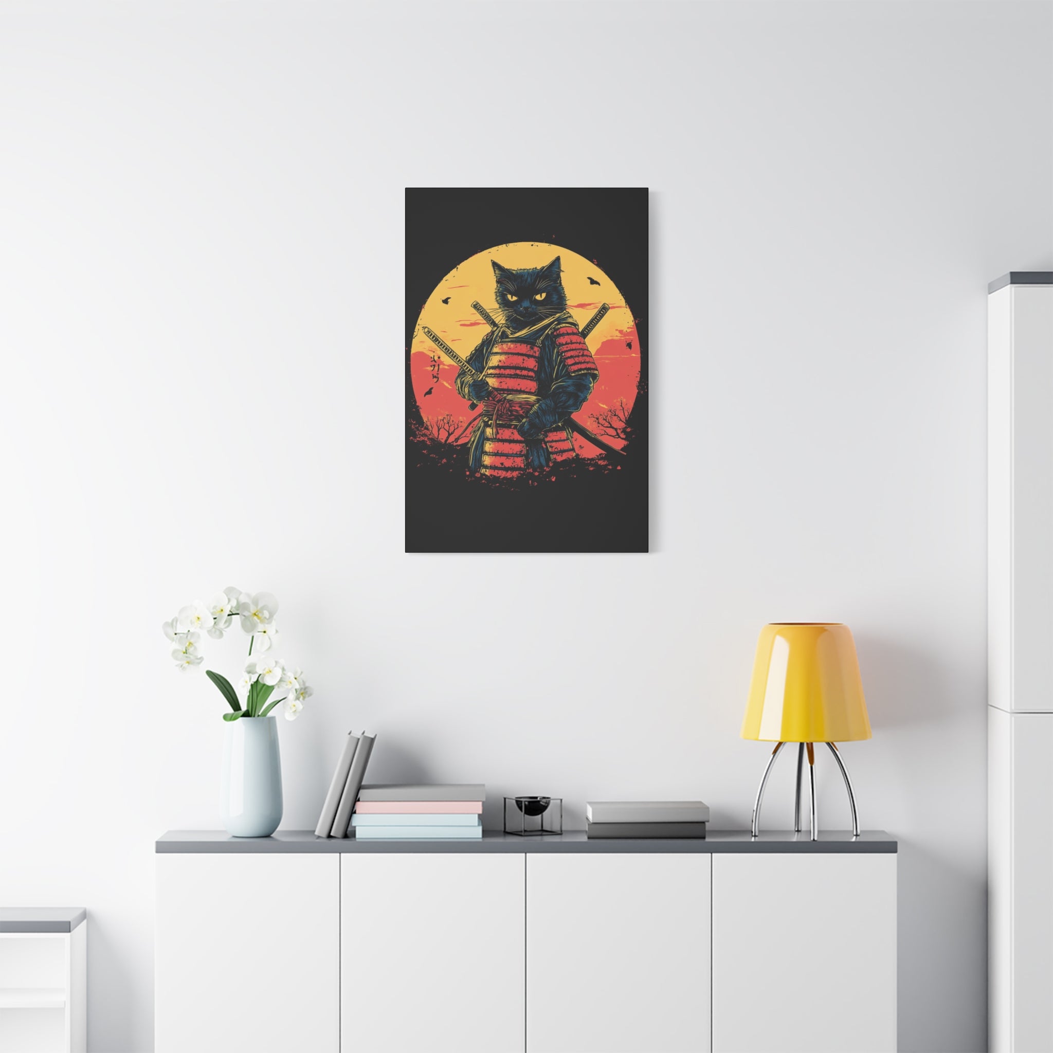 canvas-wall-art-samurai-cat-japanese-style-sunset-retro-wall-decor-stretched-matte-canvas-wall-hanging-home-decor-retro-wall-