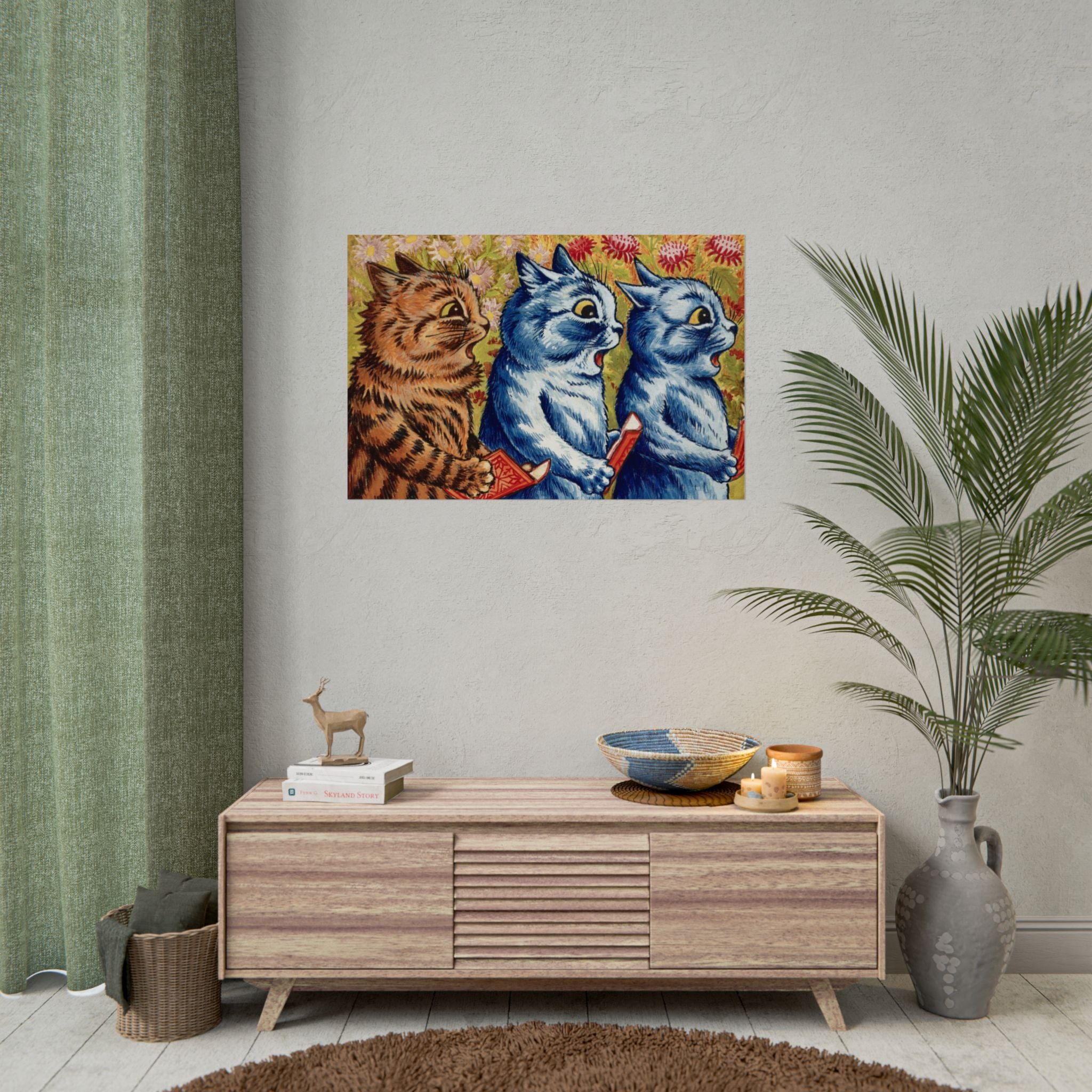 louis-wain-cat-poster-print-gouache-art-three-cats-singing-wall-decor-cat-print-home-office-decoration-unique-cat-louis-wain-