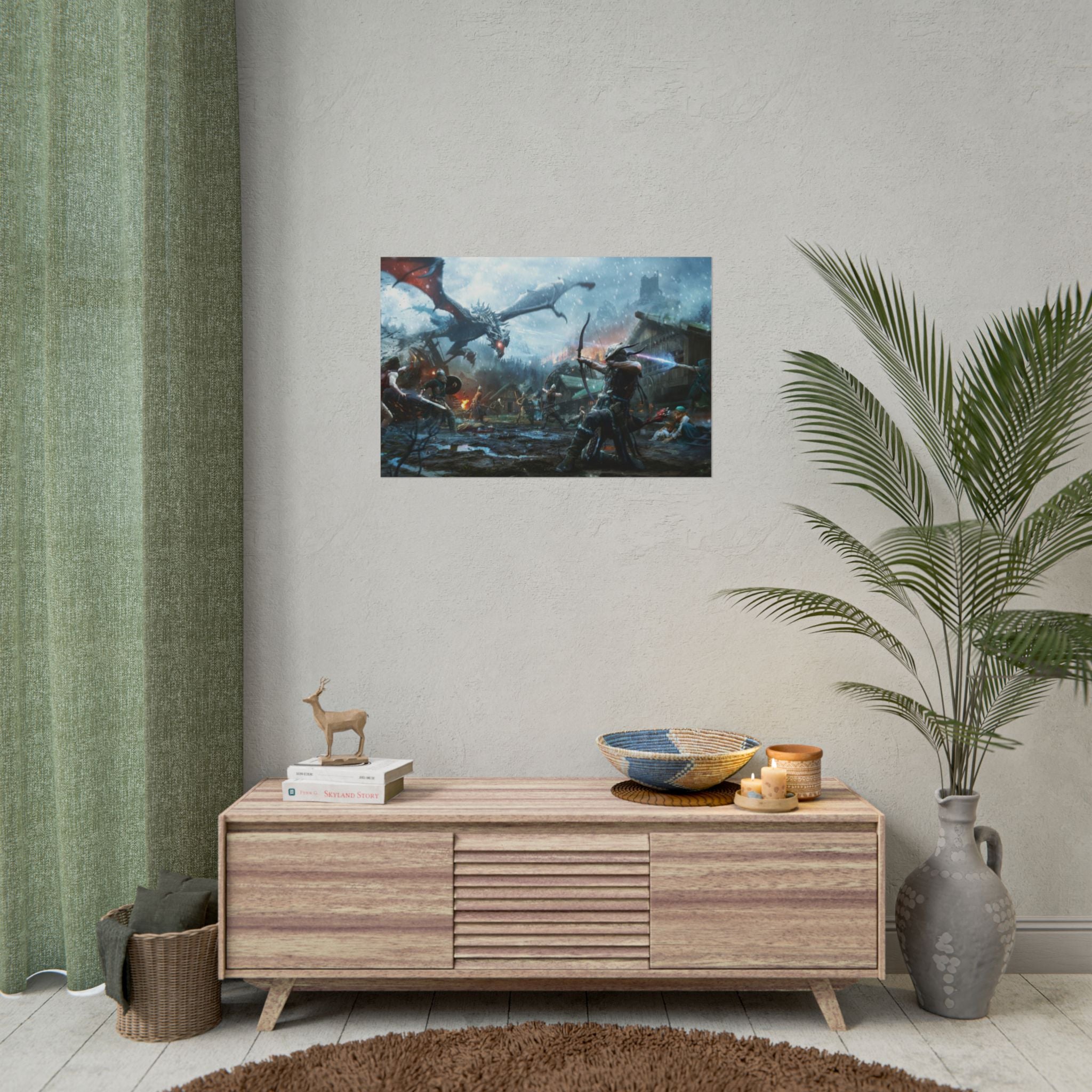 the-elder-scrolls-skyrim-poster-wall-art-dragon-archer-game-poster-print-room-decor-viking-warrior-gaming-wall