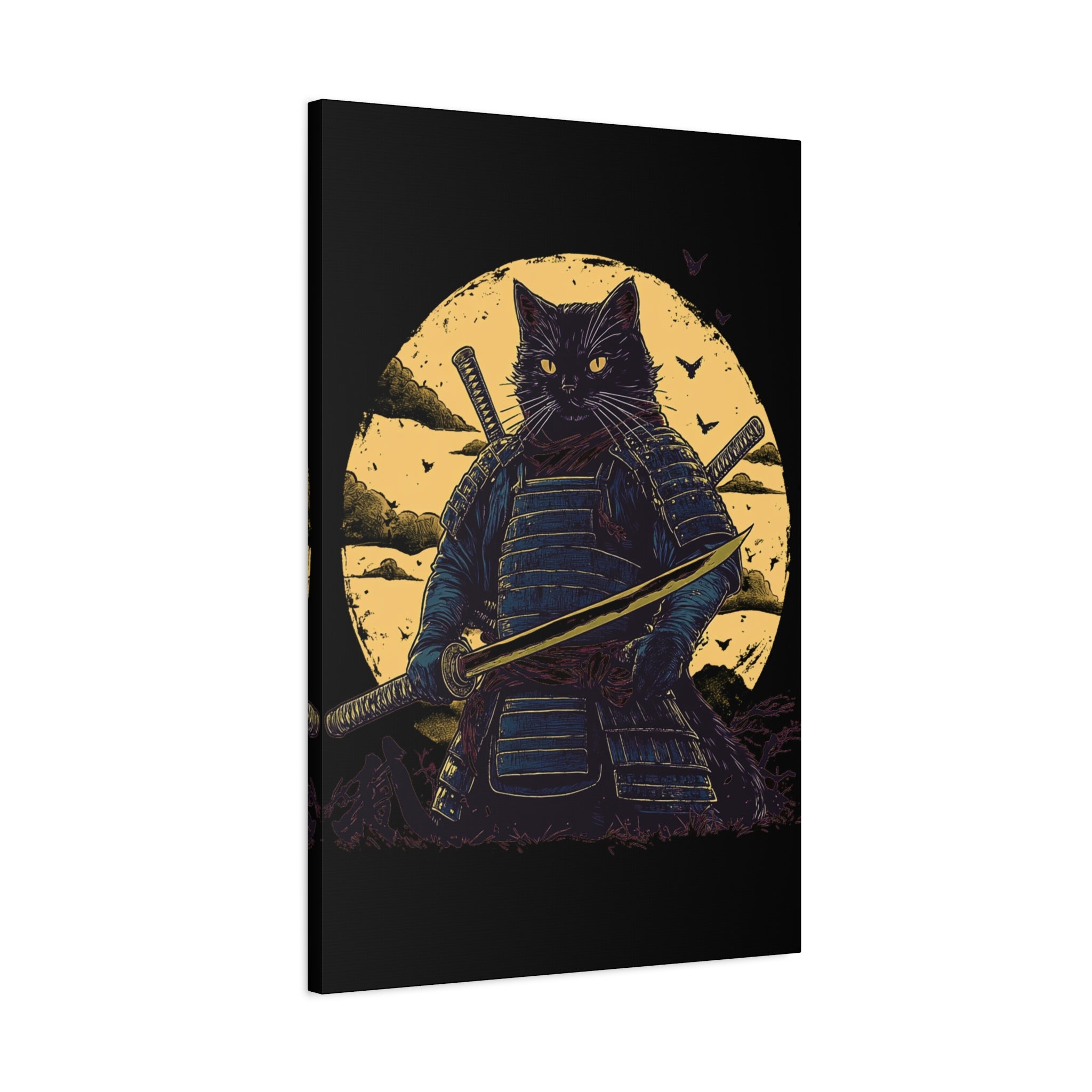 canvas-wall-art-samurai-cat-japanese-style-sunset-retro-wall-decor-stretched-matte-canvas-wall-hanging-home-decor-retro-wall-