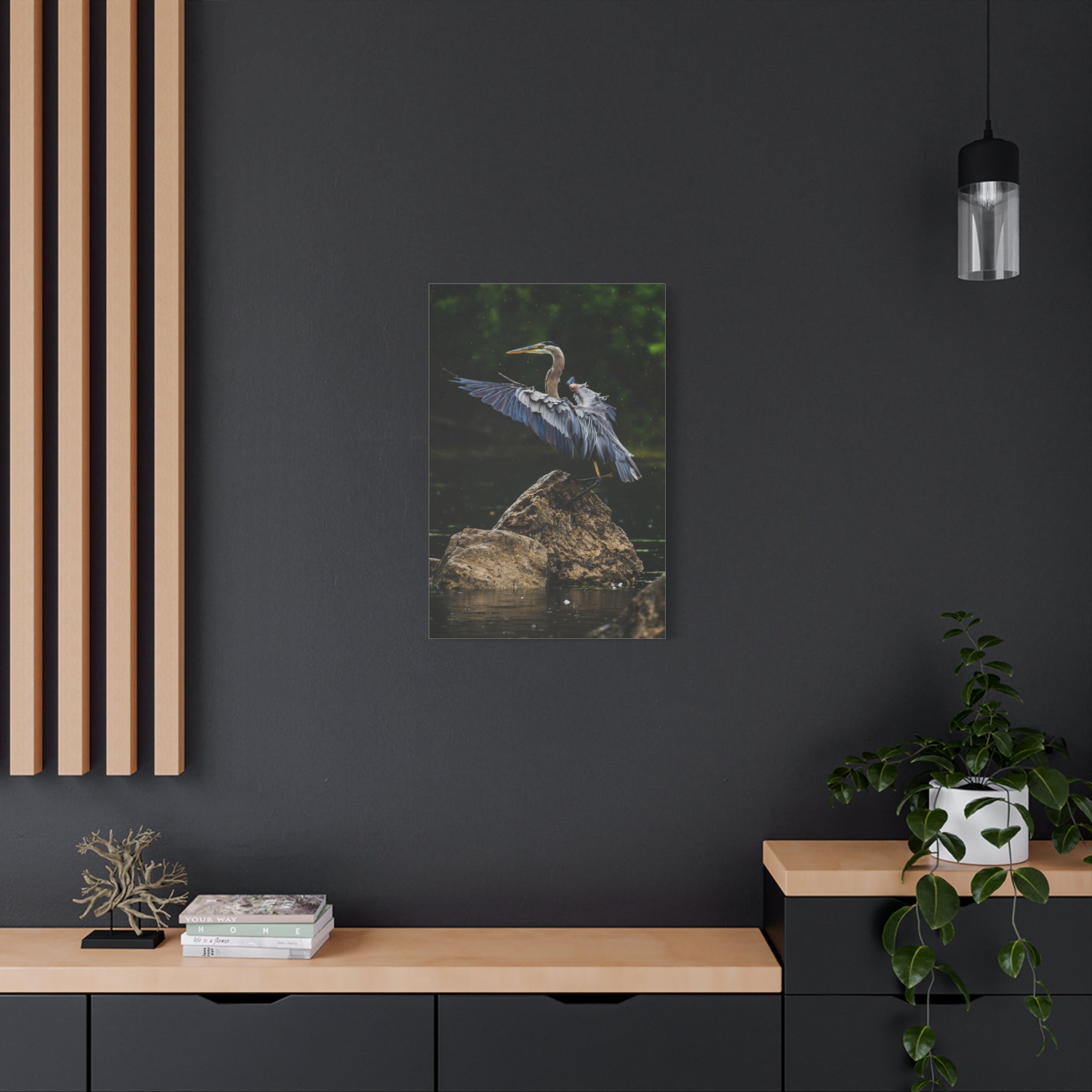 canvas-print-wall-art-great-blue-heron-matte-canvas-stretched-home-decor-bird-lover-gift-nature-wall-hanging-wildlife