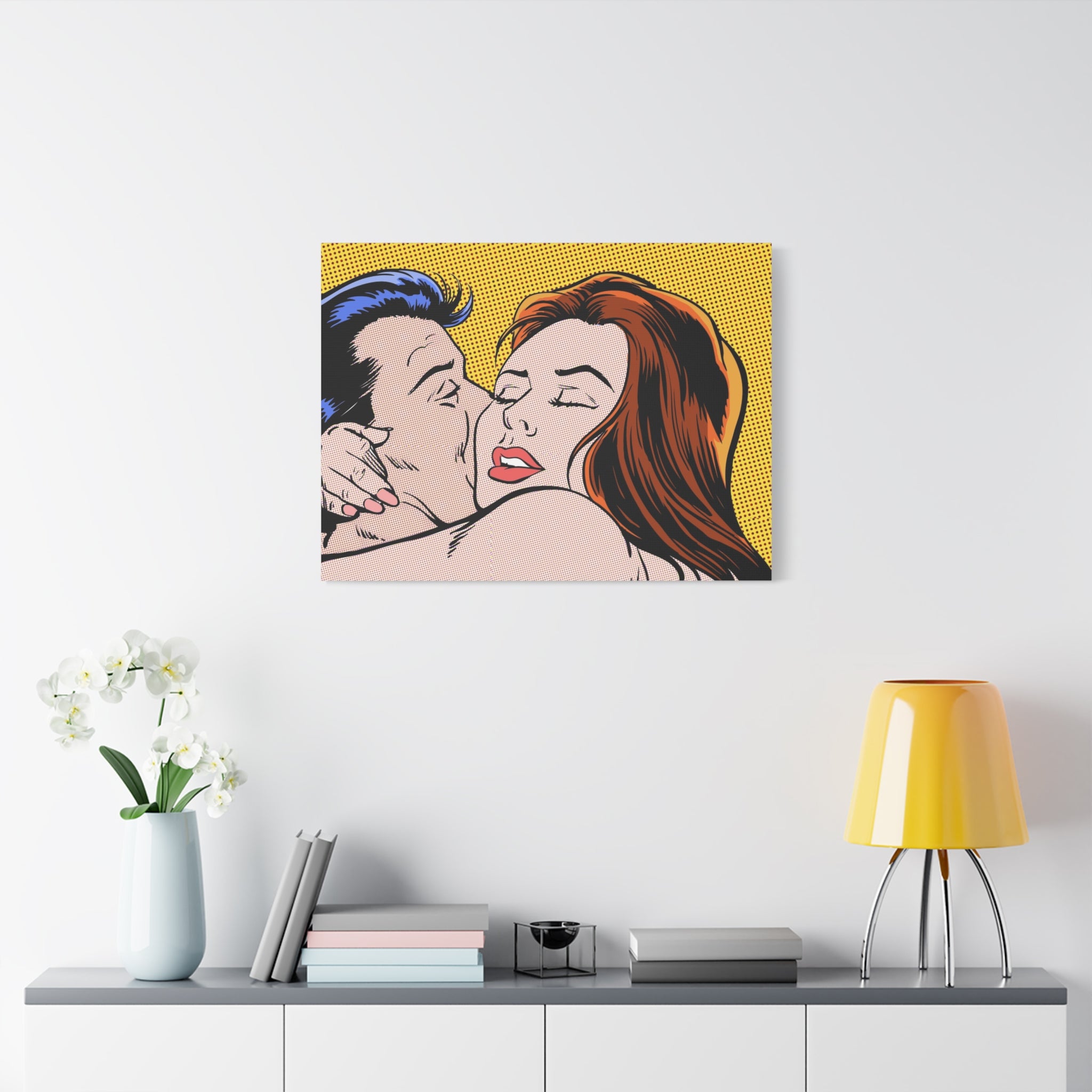 pop-art-canvas-print-retro-wall-art-stretched-matte-canvas-kiss-love-home-decor-wall-decor-poster-decorative-art-gift