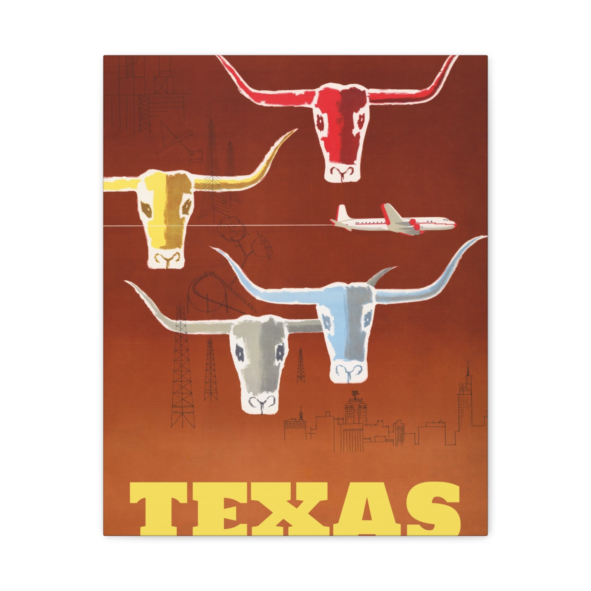 canvas-print-texas-travel-wall-art-texas-decor-longhorn-skull-matte-stretched-artwork-texas-gift-lone-star-state-souvenir