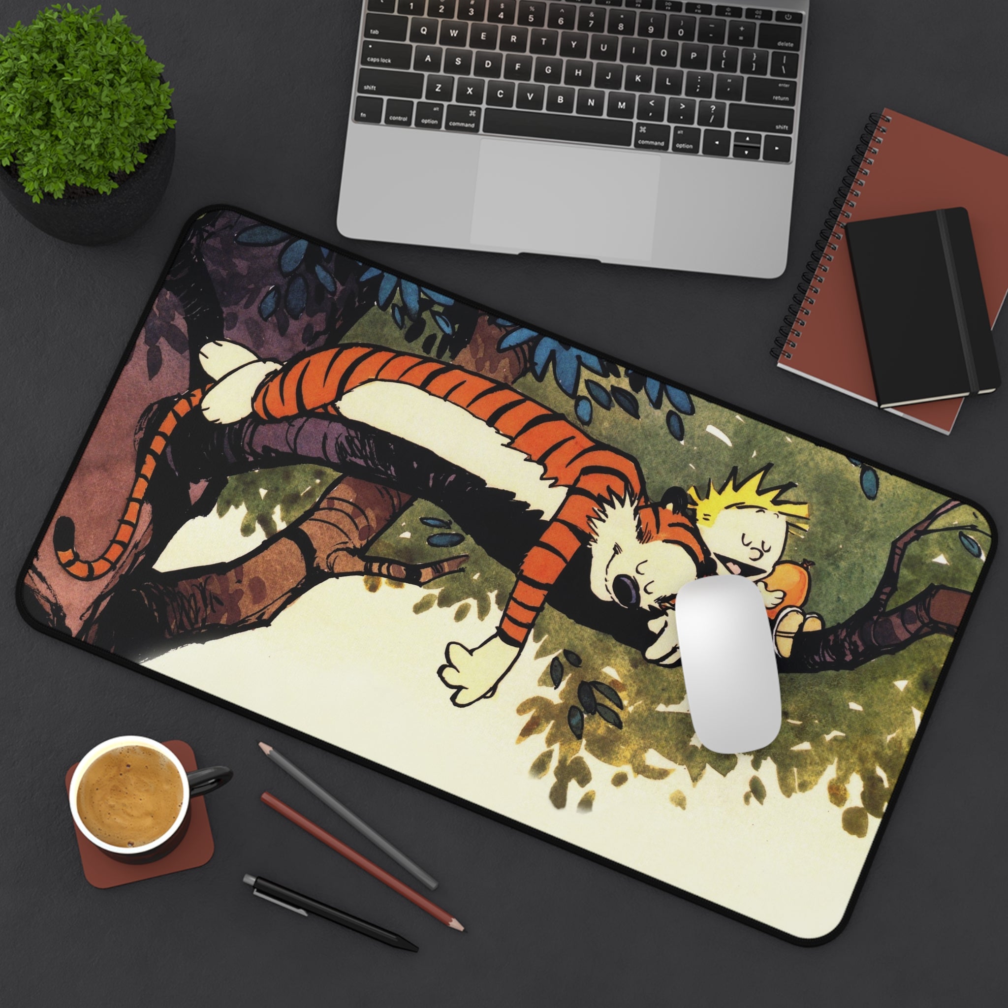 Calvin and Hobbes Mouse Pad, Green Cartoon Mouse Pad Desk Pad, Comicbook Desk Mat, Gift for Desk