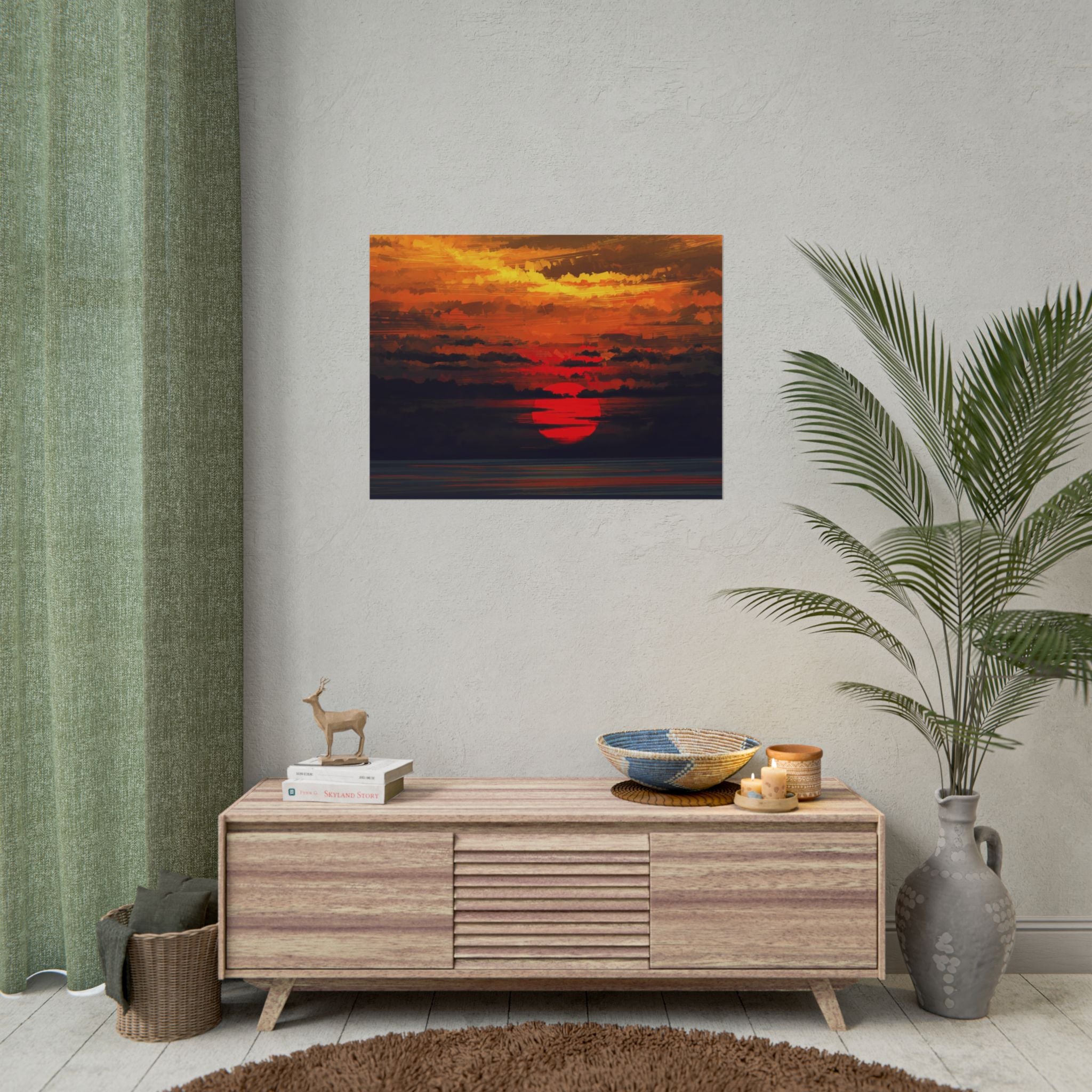 red-sunset-landscape-poster-print-cozy-home-decor-living-room-decor-farm-house-wall-decor-house-warming-gift