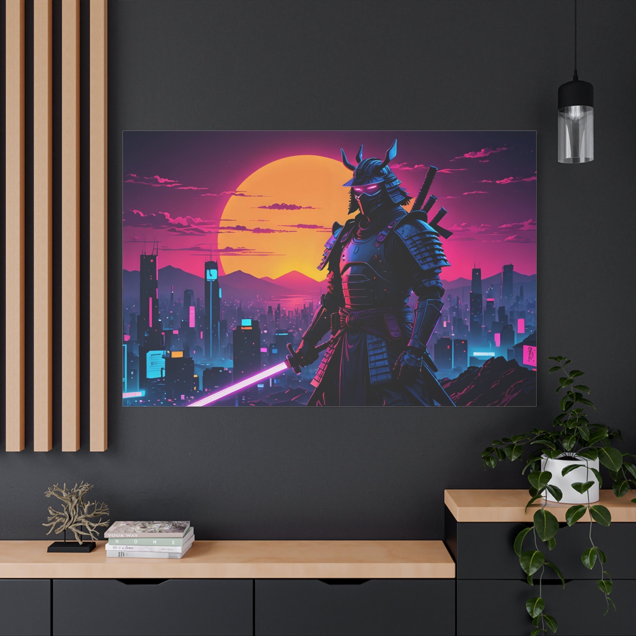canvas-print-samurai-retrowave-synthawave-wall-art-poster-gift-for-anime-fans-home-decor-japanese-art-retro-aesthetic-dorm-ro