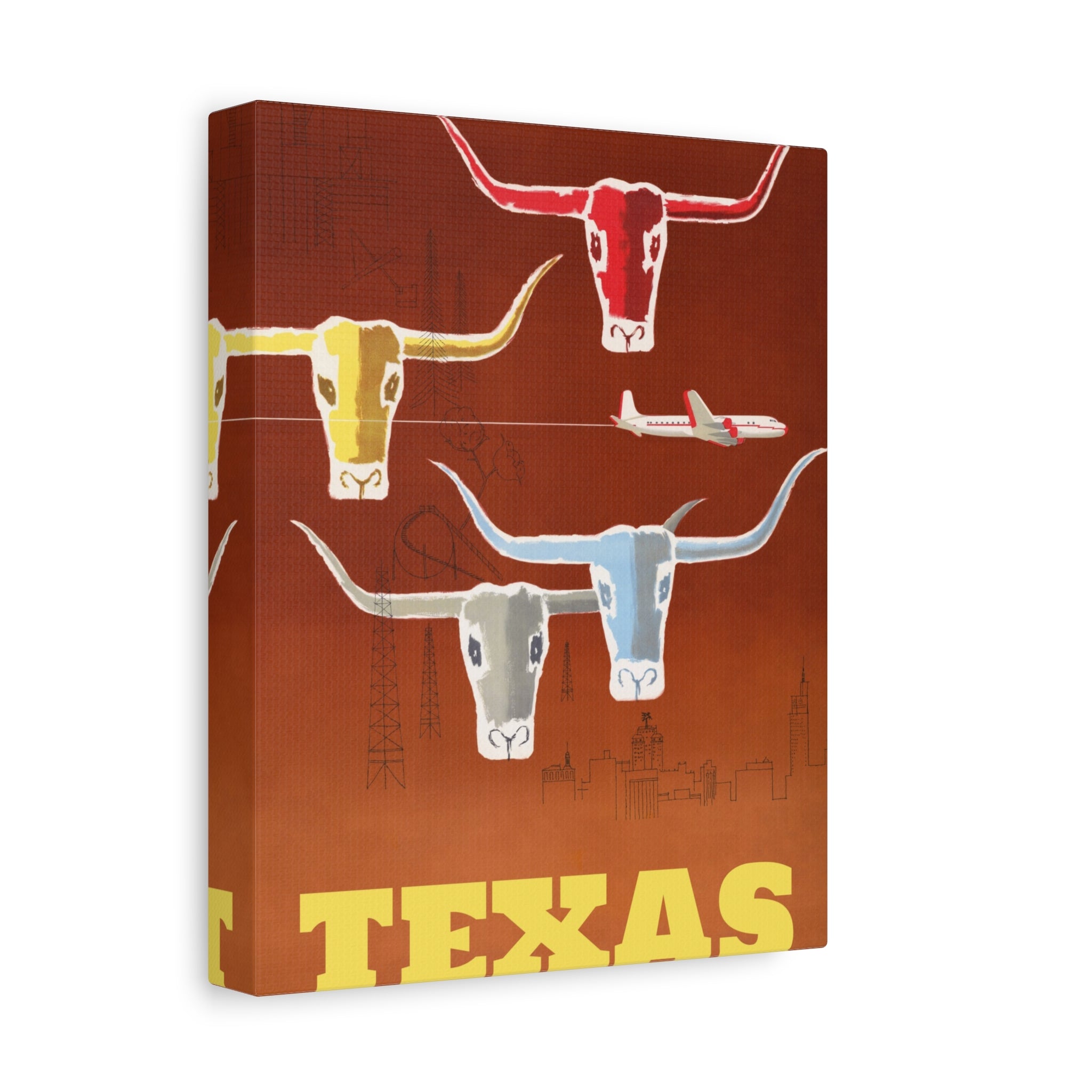 canvas-print-texas-travel-wall-art-texas-decor-longhorn-skull-matte-stretched-artwork-texas-gift-lone-star-state-souvenir