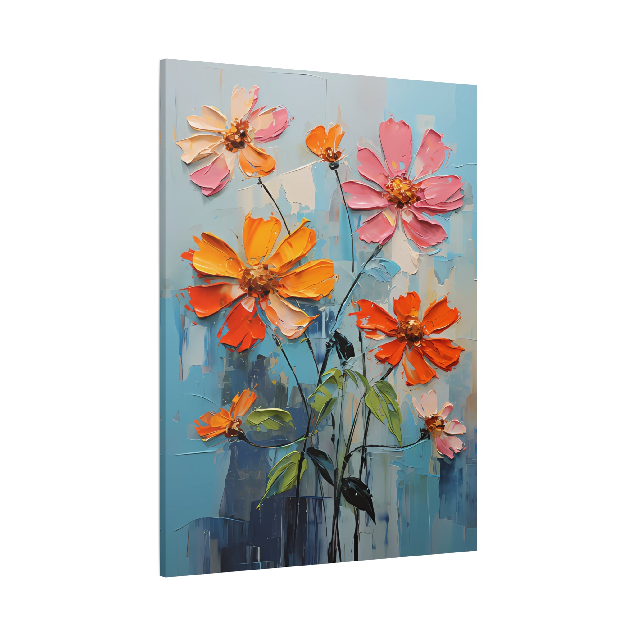 canvas-print-zinnia-flowers-impasto-matte-stretched-art-floral-wall-decor-botanical-artwork-impressionist-painting-reproducti