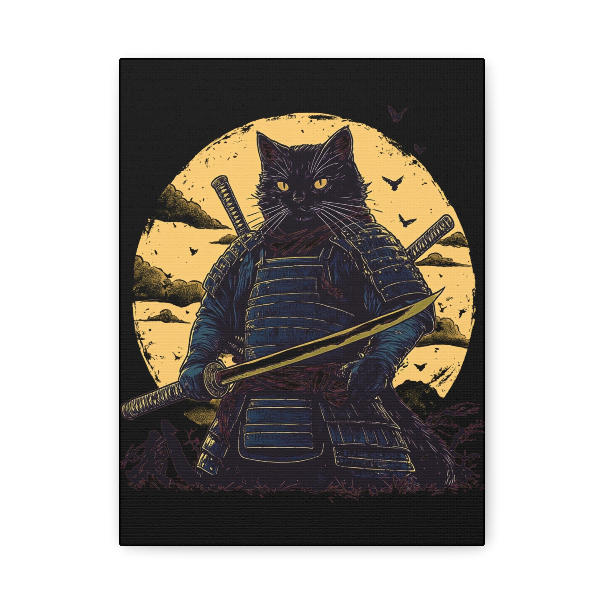 canvas-wall-art-samurai-cat-japanese-style-sunset-retro-wall-decor-stretched-matte-canvas-wall-hanging-home-decor-retro-wall-