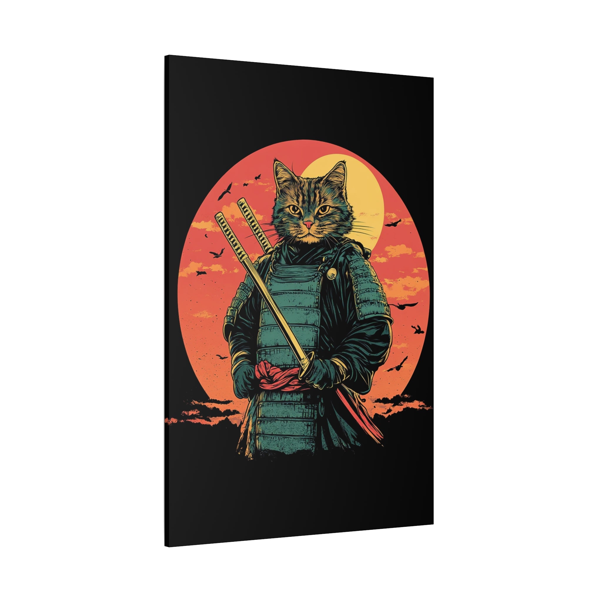 canvas-wall-art-samurai-cat-japanese-style-sunset-retro-wall-decor-stretched-matte-canvas-wall-hanging-home-decor-retro-wall-