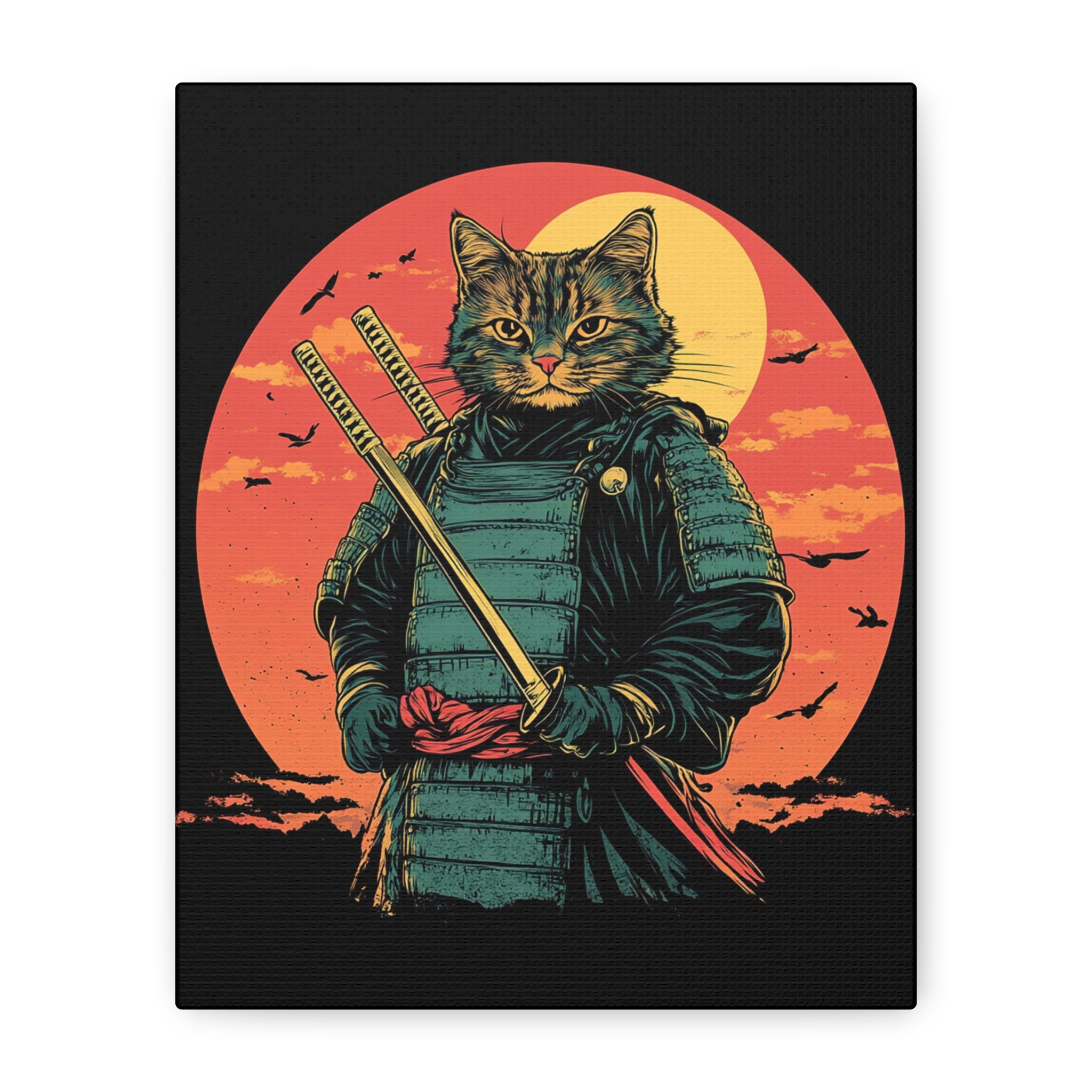 canvas-wall-art-samurai-cat-japanese-style-sunset-retro-wall-decor-stretched-matte-canvas-wall-hanging-home-decor-retro-wall-