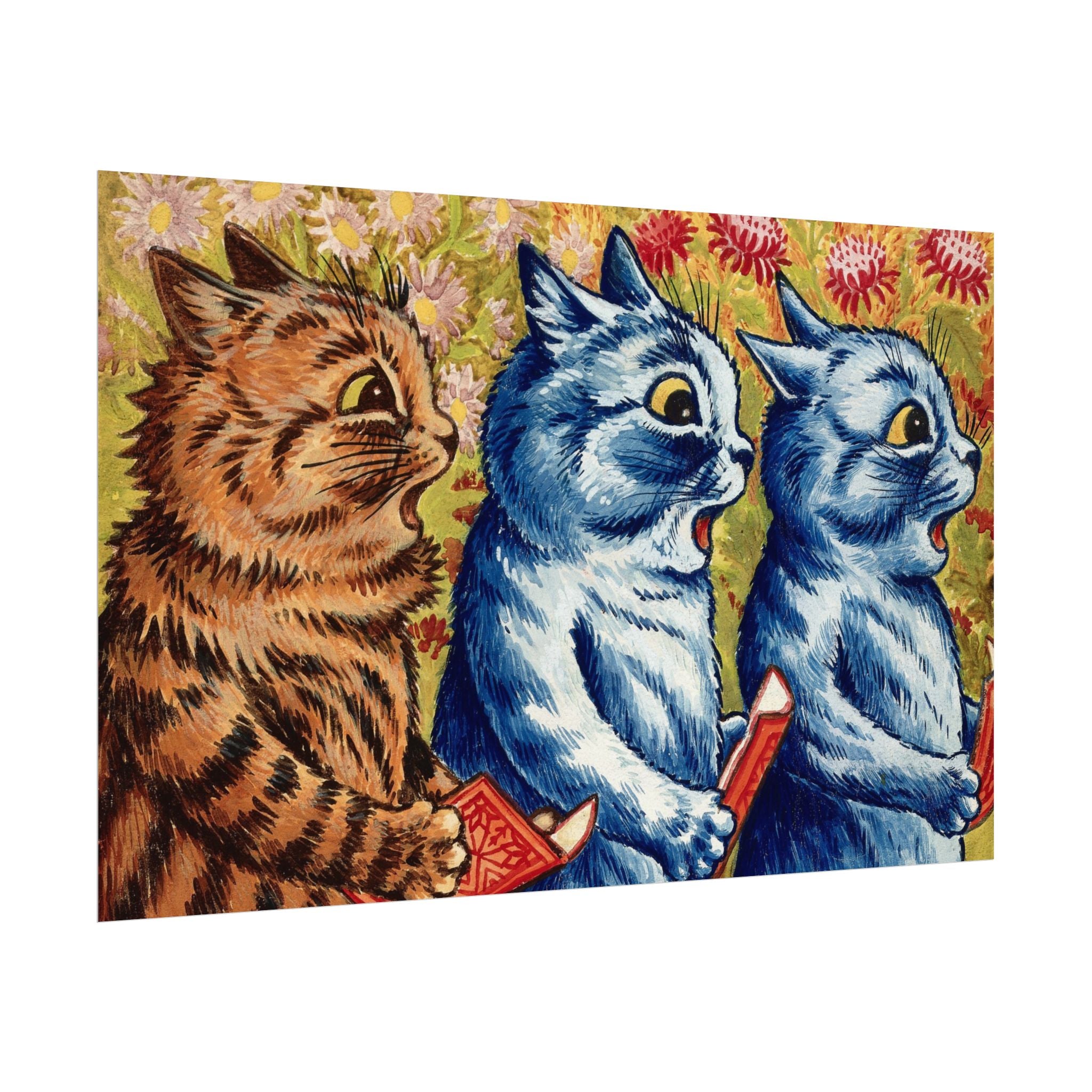 louis-wain-cat-poster-print-gouache-art-three-cats-singing-wall-decor-cat-print-home-office-decoration-unique-cat-louis-wain-