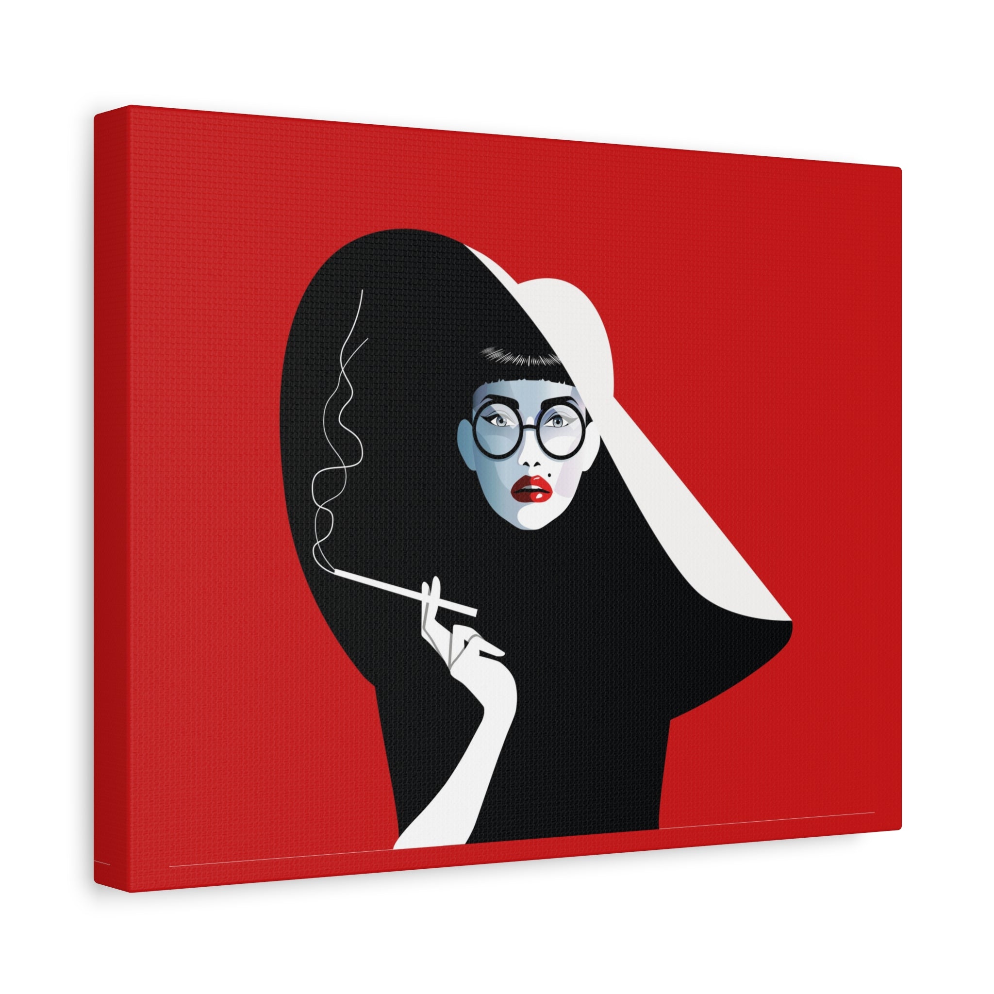 canvas-print-woman-smoking-cigarettes-wall-decor-woman-with-a-hat-style-stretched-matte-canvas-home-decor-living-room