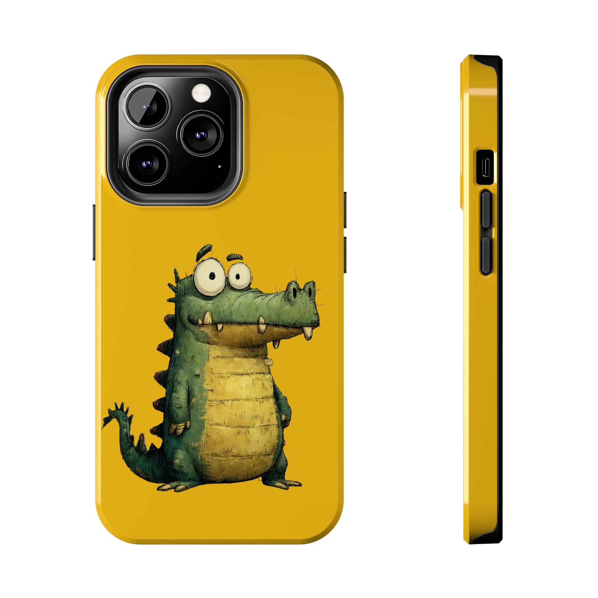 Quirky Funny Alligator iPhone Tough Case - Kawaii Animal Phone Cover - Crocodile Protective Phone Cover - Yellow iPhone Case