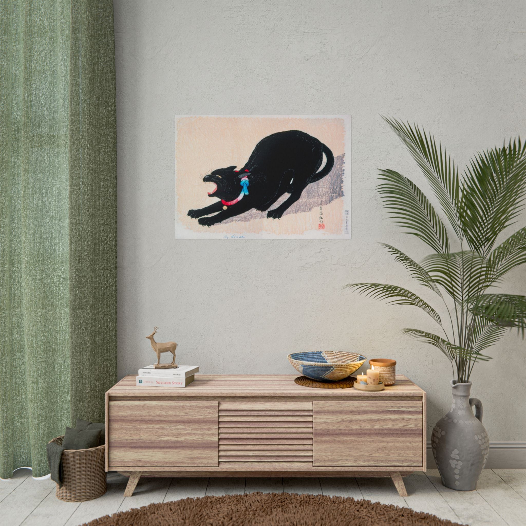 black-cat-hissing-by-hiroaki-takahashi-poster-print-classic-japanese-wall-art-living-room-decor-japandi-art-home-wall-decor