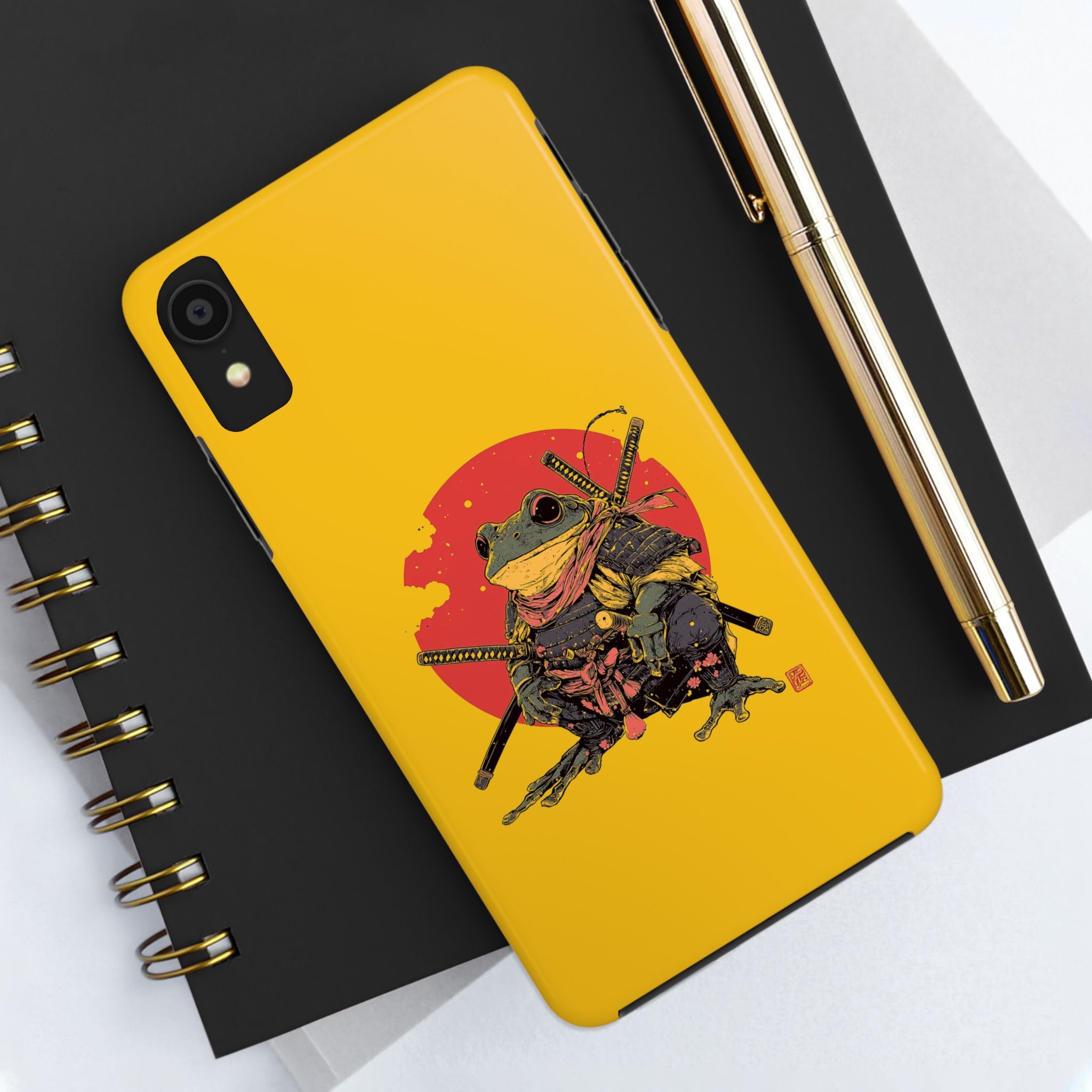 retro-vintage-ninja-frog-iphone-tough-case-red-sun-japanese-samurai-frog-design-ninja-warrior-yellow-iphone-hard-cover
