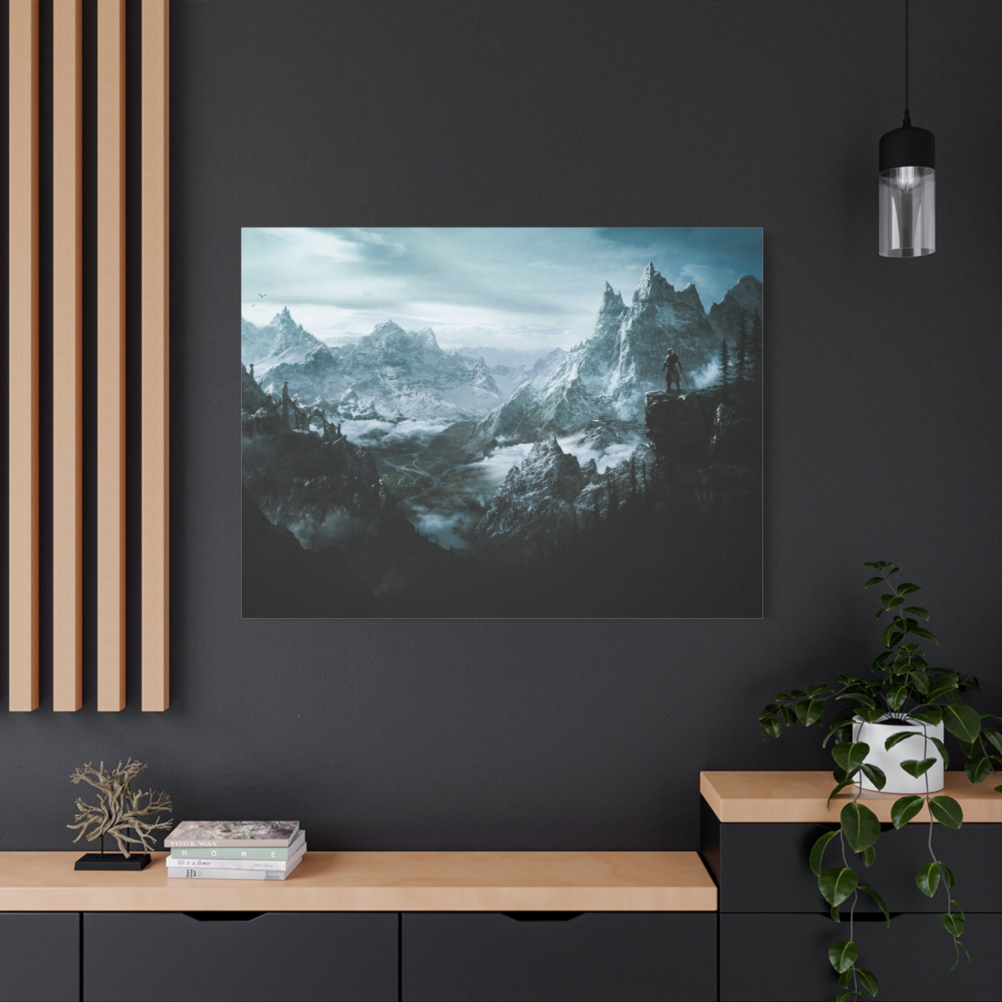 The Elder Scrolls Skyrim Canvas Wall Art - Dragon Game Canvas Print, Room Decor, Gaming Wall Art, Skyrim Landscape Gift