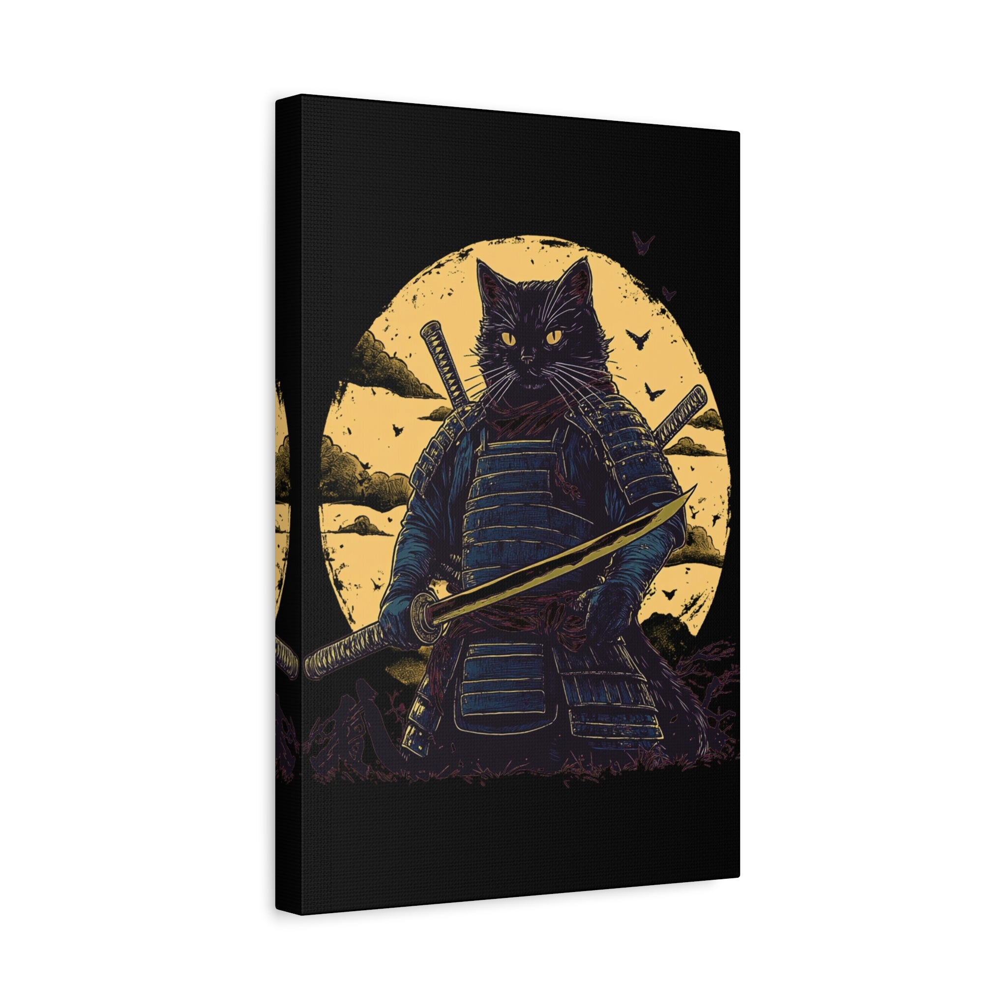 canvas-wall-art-samurai-cat-japanese-style-sunset-retro-wall-decor-stretched-matte-canvas-wall-hanging-home-decor-retro-wall-