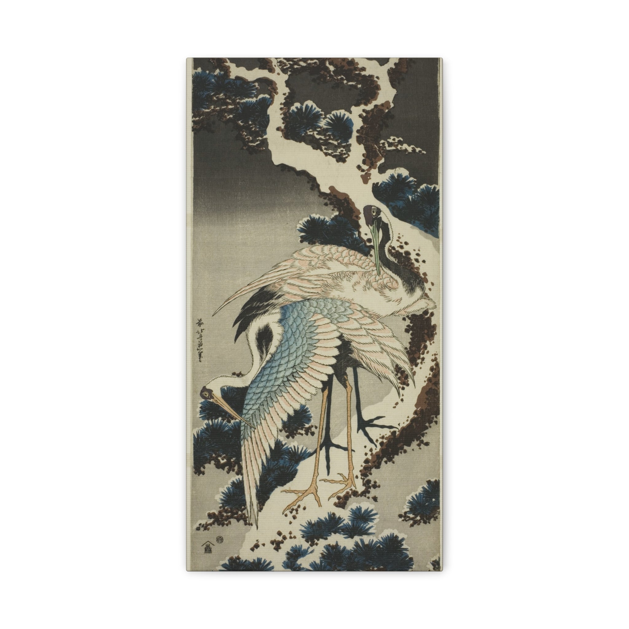 canvas-print-cranes-on-snow-covered-pine-katsushika-hokusai-art-japanese-art-decor-japanese-wall-art-matte-canvas