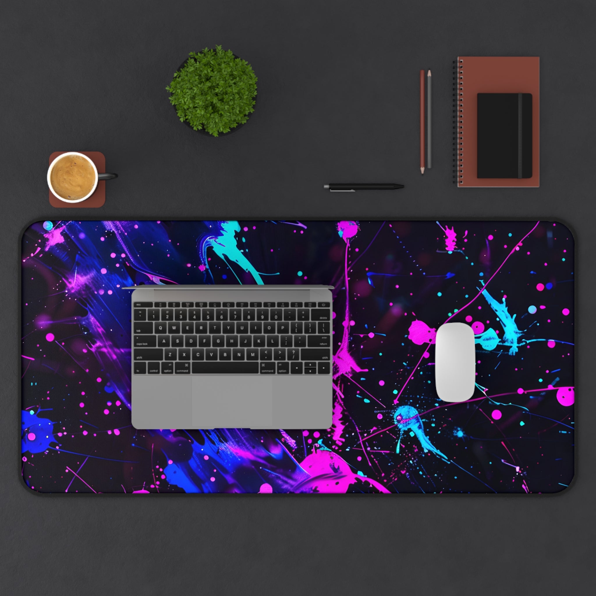 neon-abstract-paint-splatter-desk-mat-navy-pink-large-gaming-mouse-pad-colorful-work-from-home-desk-accessory-desk-blotter