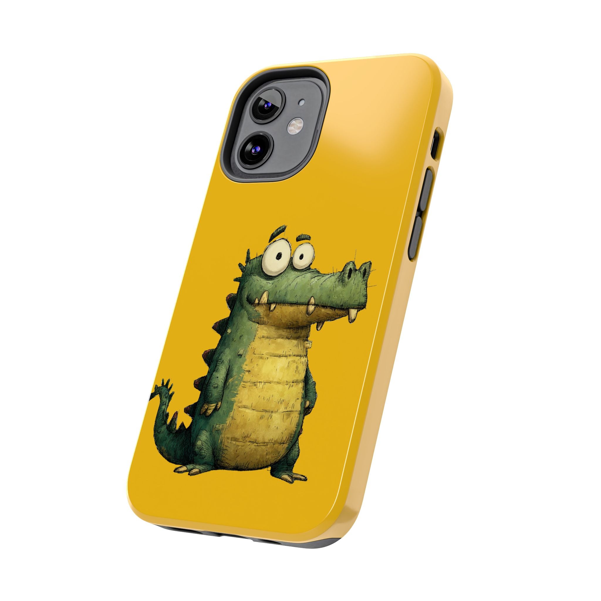 Quirky Funny Alligator iPhone Tough Case - Kawaii Animal Phone Cover - Crocodile Protective Phone Cover - Yellow iPhone Case