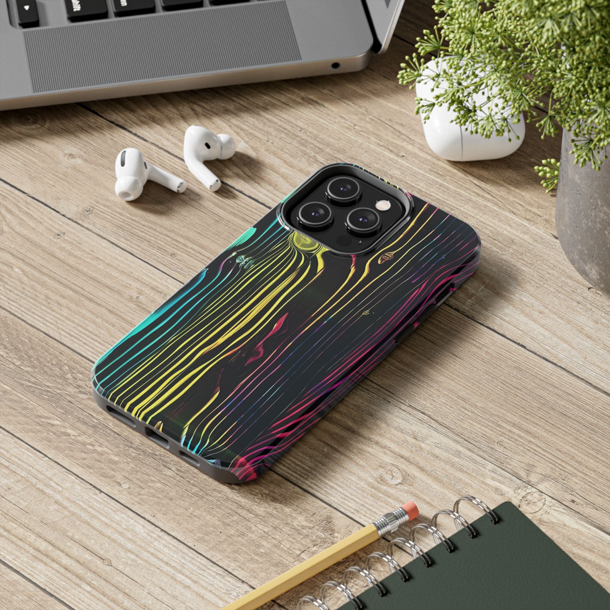 Disco Neon Tough iPhone Cases, Wood Grain Texture, iPhone Case Cover, Protective iPhone Shell, Unique iPhone Accessories, iphone 16 Pro Max