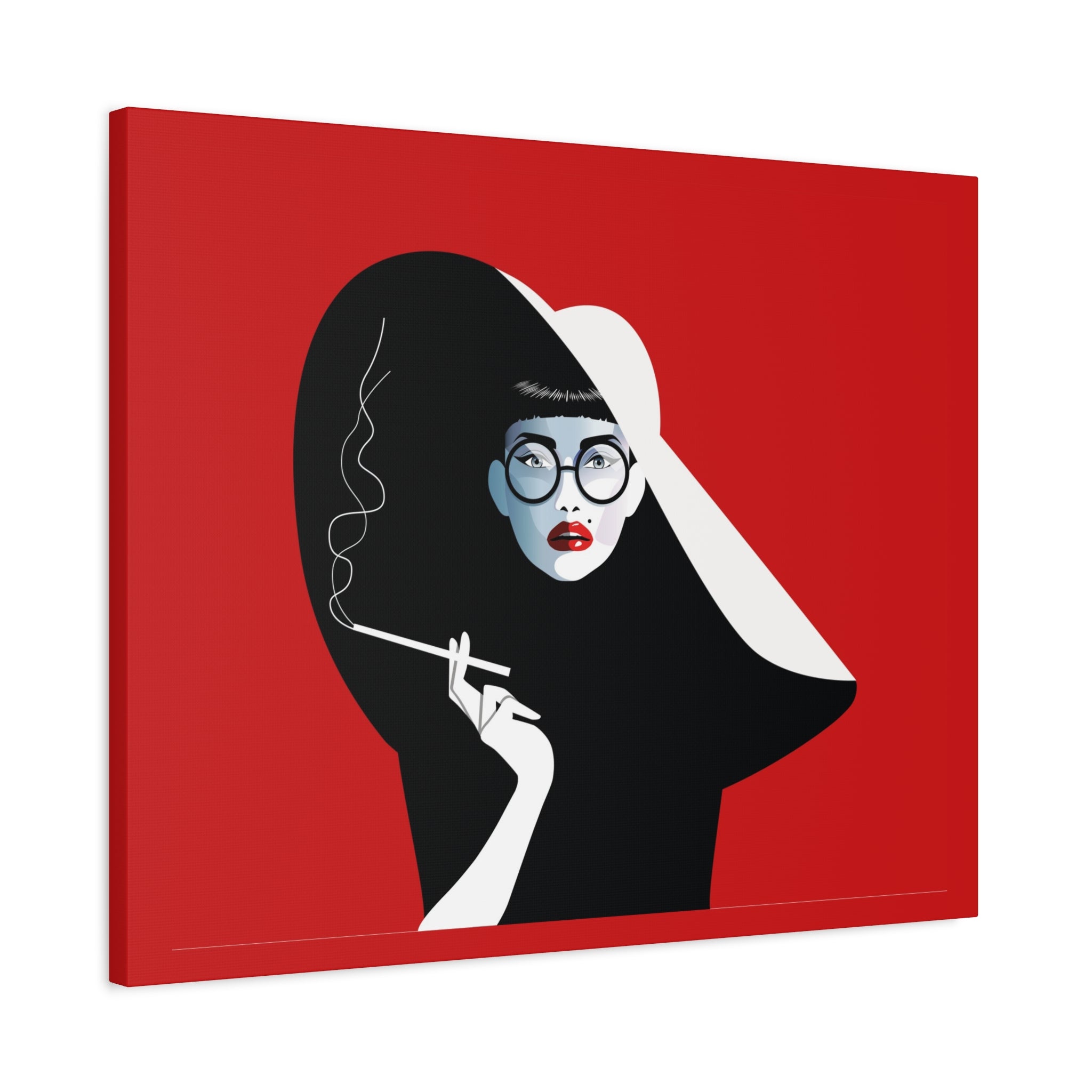 canvas-print-woman-smoking-cigarettes-wall-decor-woman-with-a-hat-style-stretched-matte-canvas-home-decor-living-room