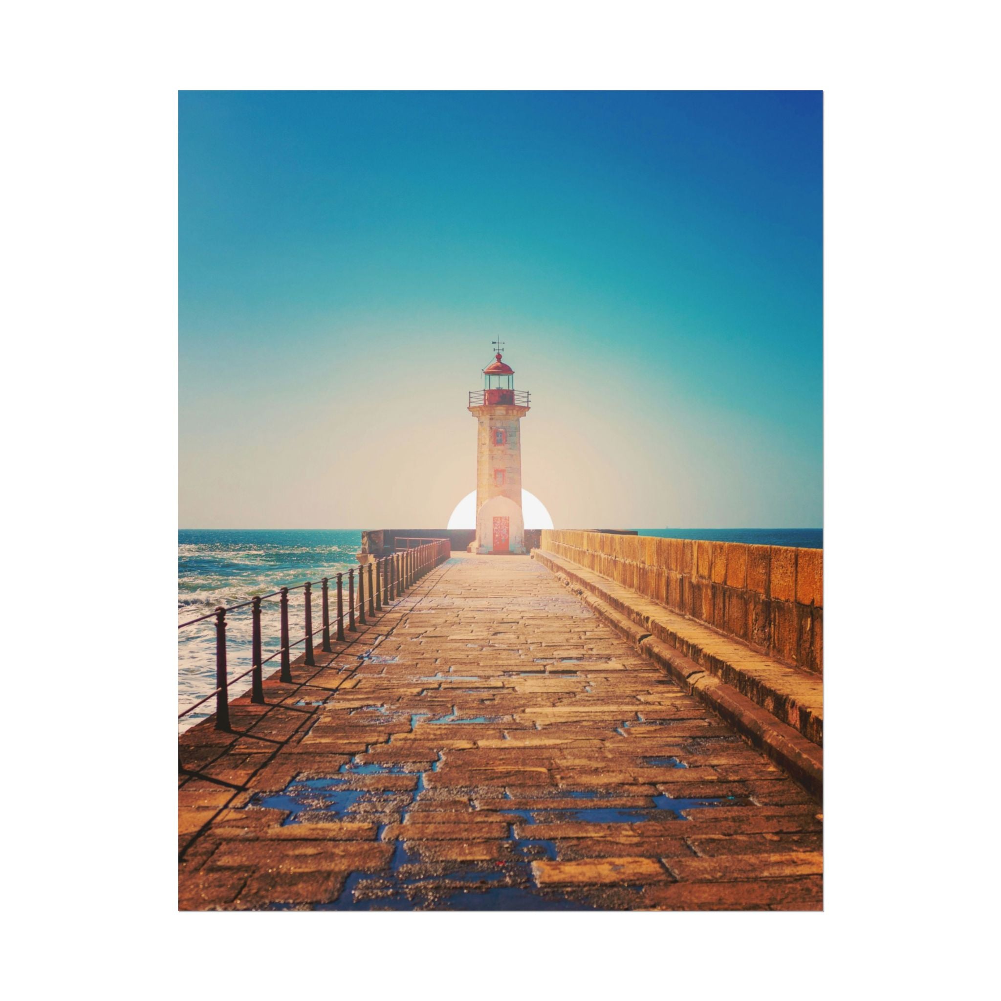 lighthouse-on-rock-poster-print-coastal-wall-art-nautical-decor-beach-house-decoration-seaside-wall-sunset-wall-decor