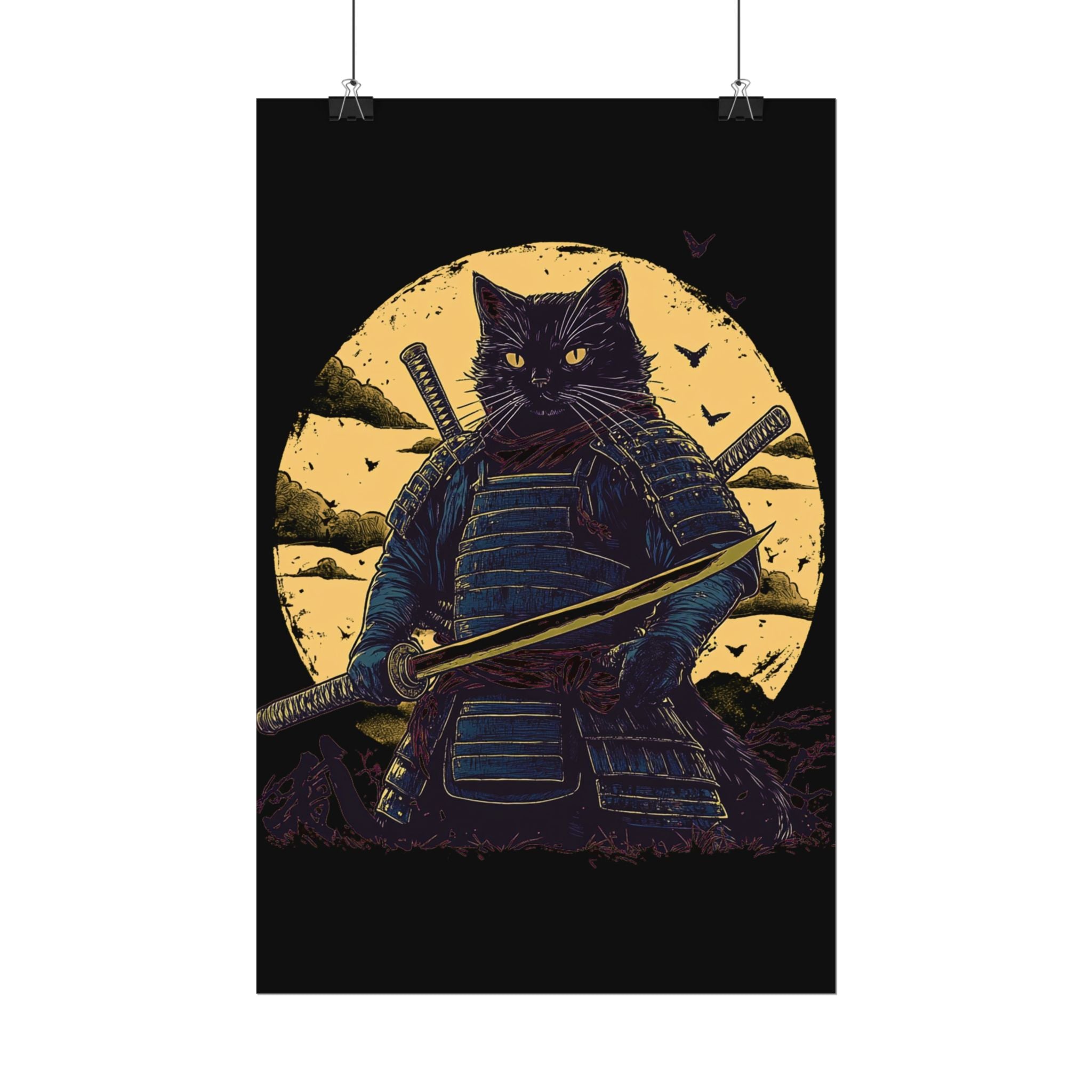 retro-wall-art-samurai-cat-japanese-style-sunset-rolled-posters-home-decor-wall-hanging-poster-gift-japanese-art-poster