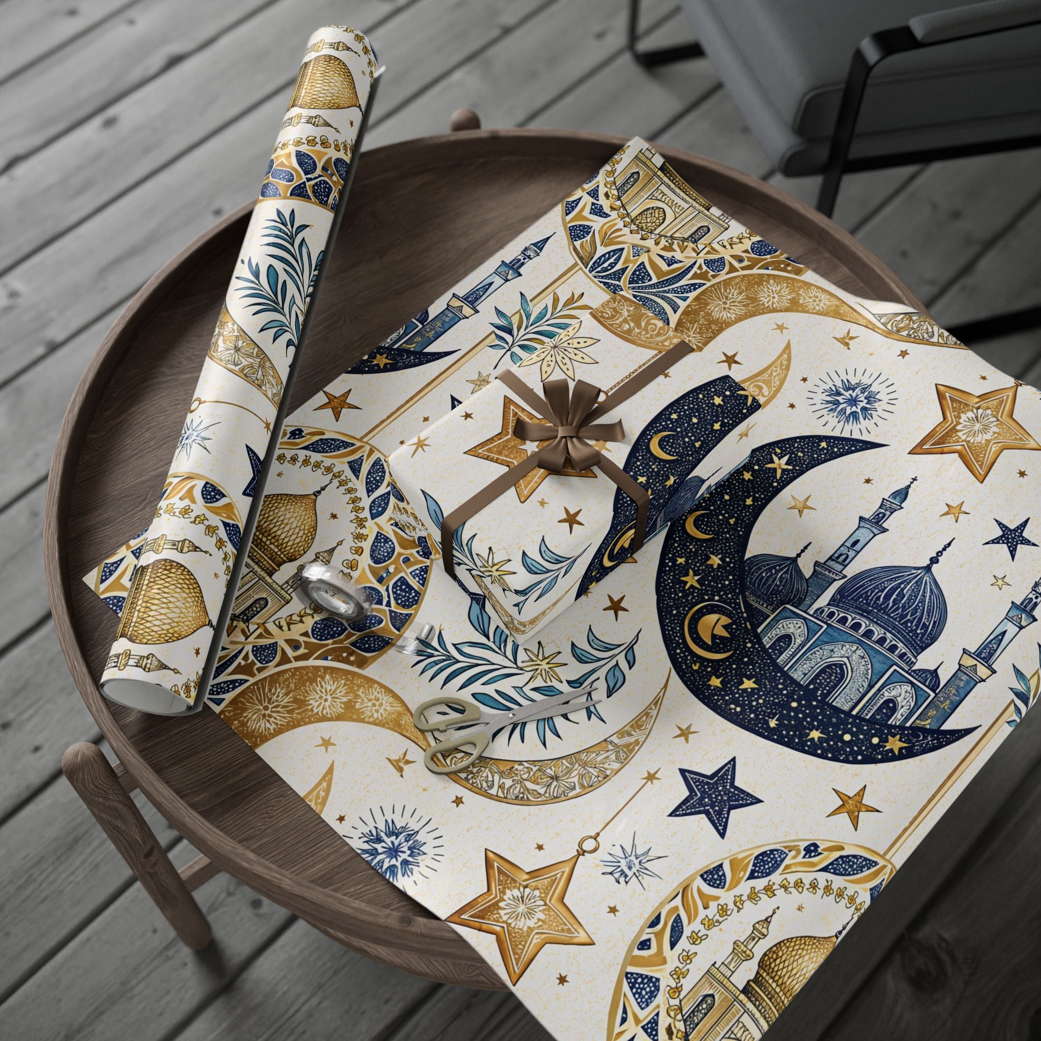 ramadan-night-wrapping-papers-islamic-crescent-moon-gift-wrap-mosque-silhouette-eid-holiday-supplies-festive-present-packagin