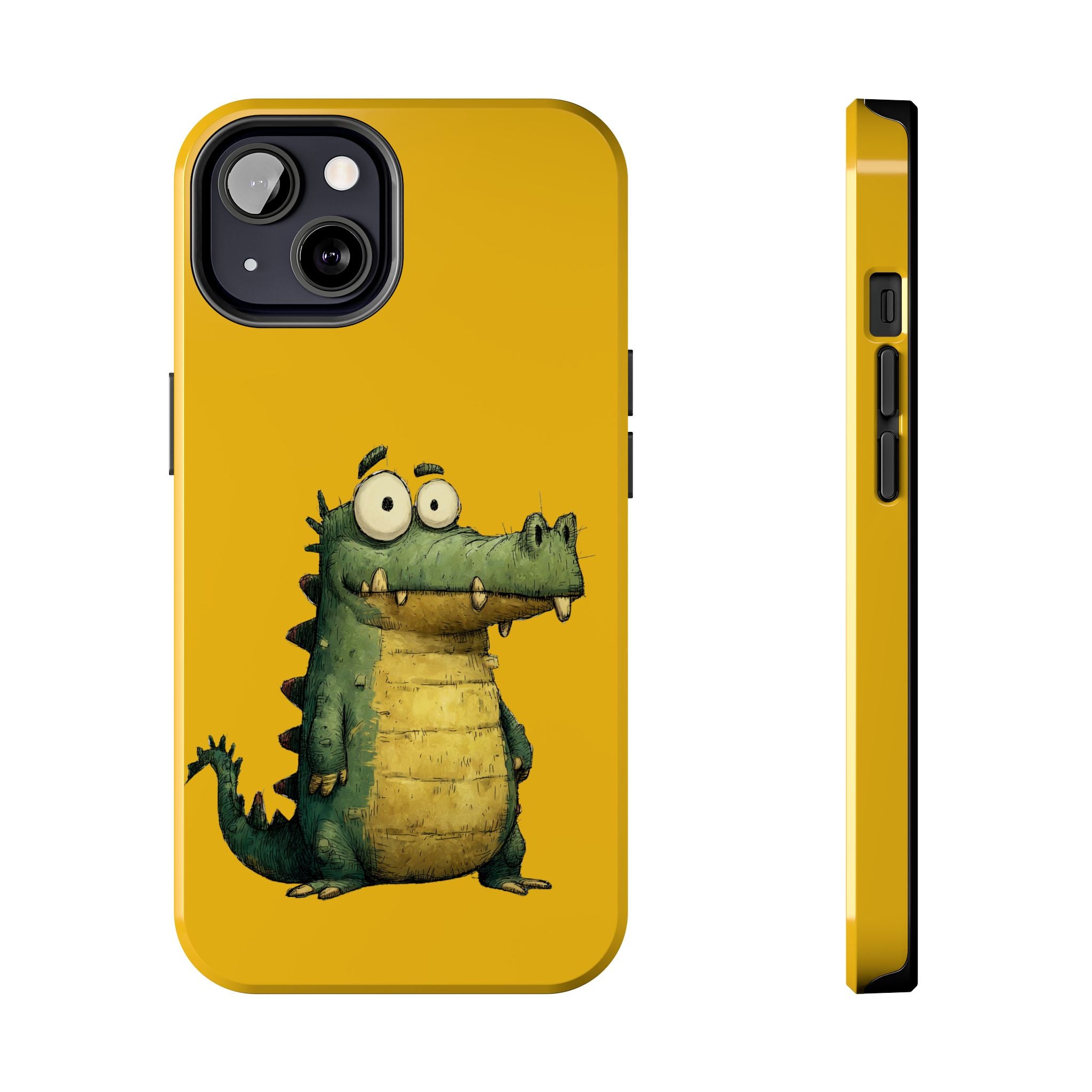 Quirky Funny Alligator iPhone Tough Case - Kawaii Animal Phone Cover - Crocodile Protective Phone Cover - Yellow iPhone Case