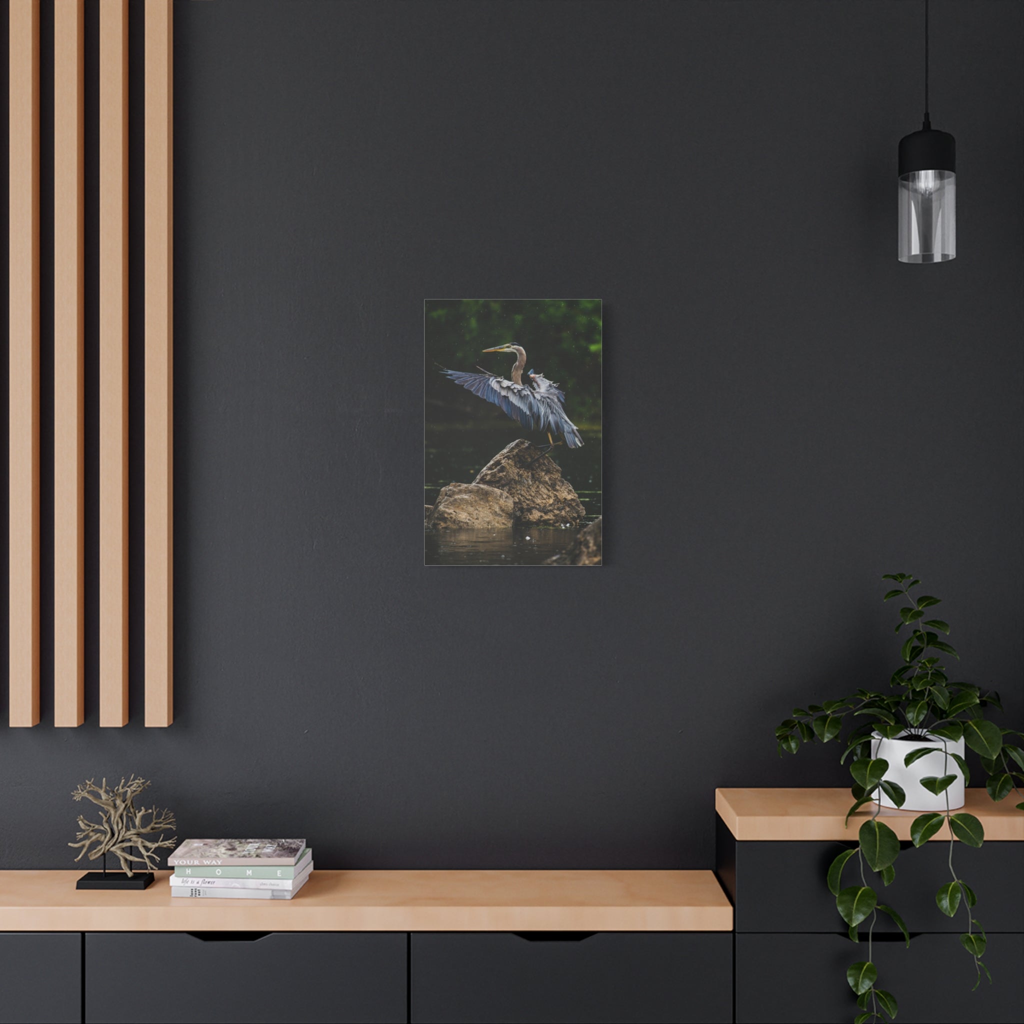 canvas-print-wall-art-great-blue-heron-matte-canvas-stretched-home-decor-bird-lover-gift-nature-wall-hanging-wildlife