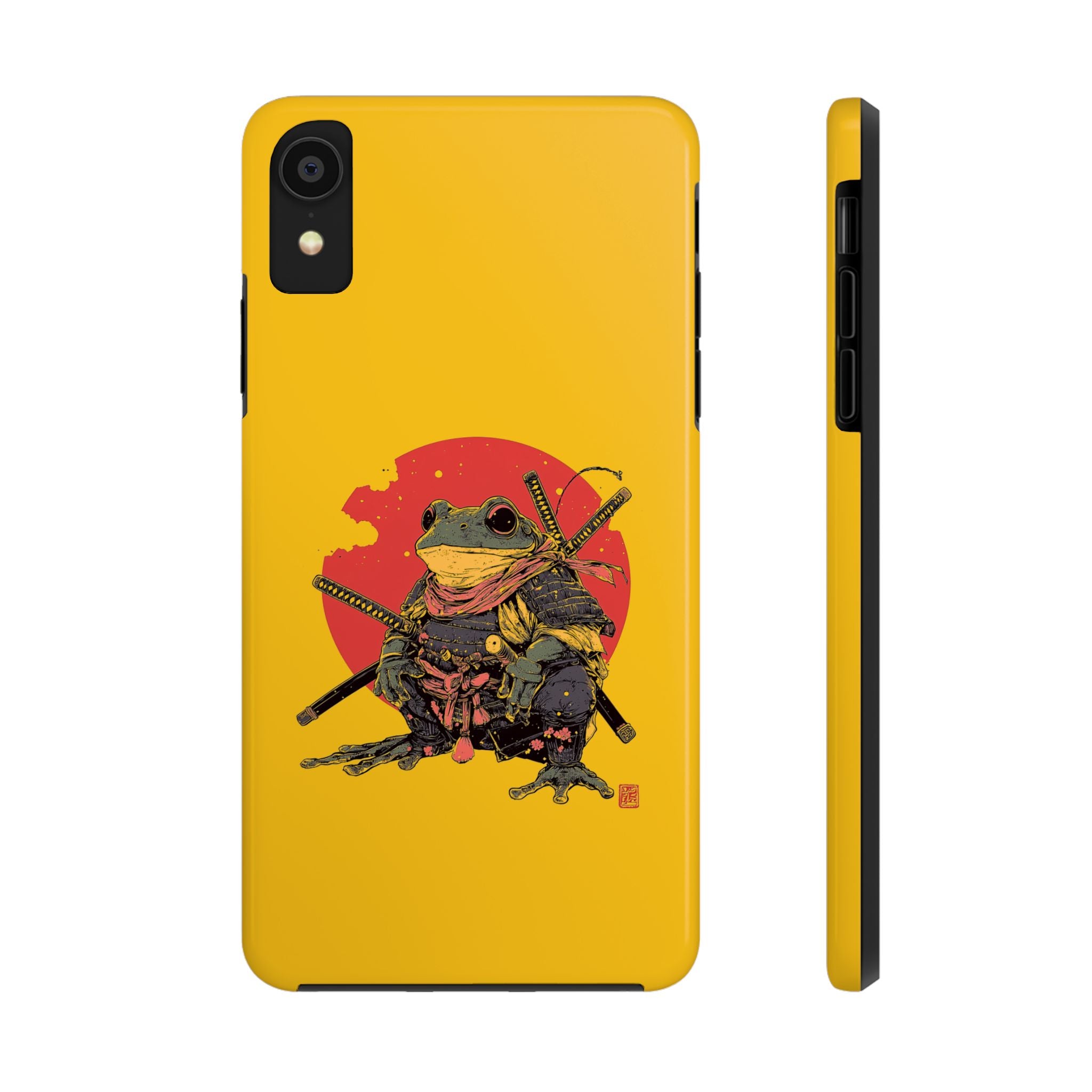 retro-vintage-ninja-frog-iphone-tough-case-red-sun-japanese-samurai-frog-design-ninja-warrior-yellow-iphone-hard-cover