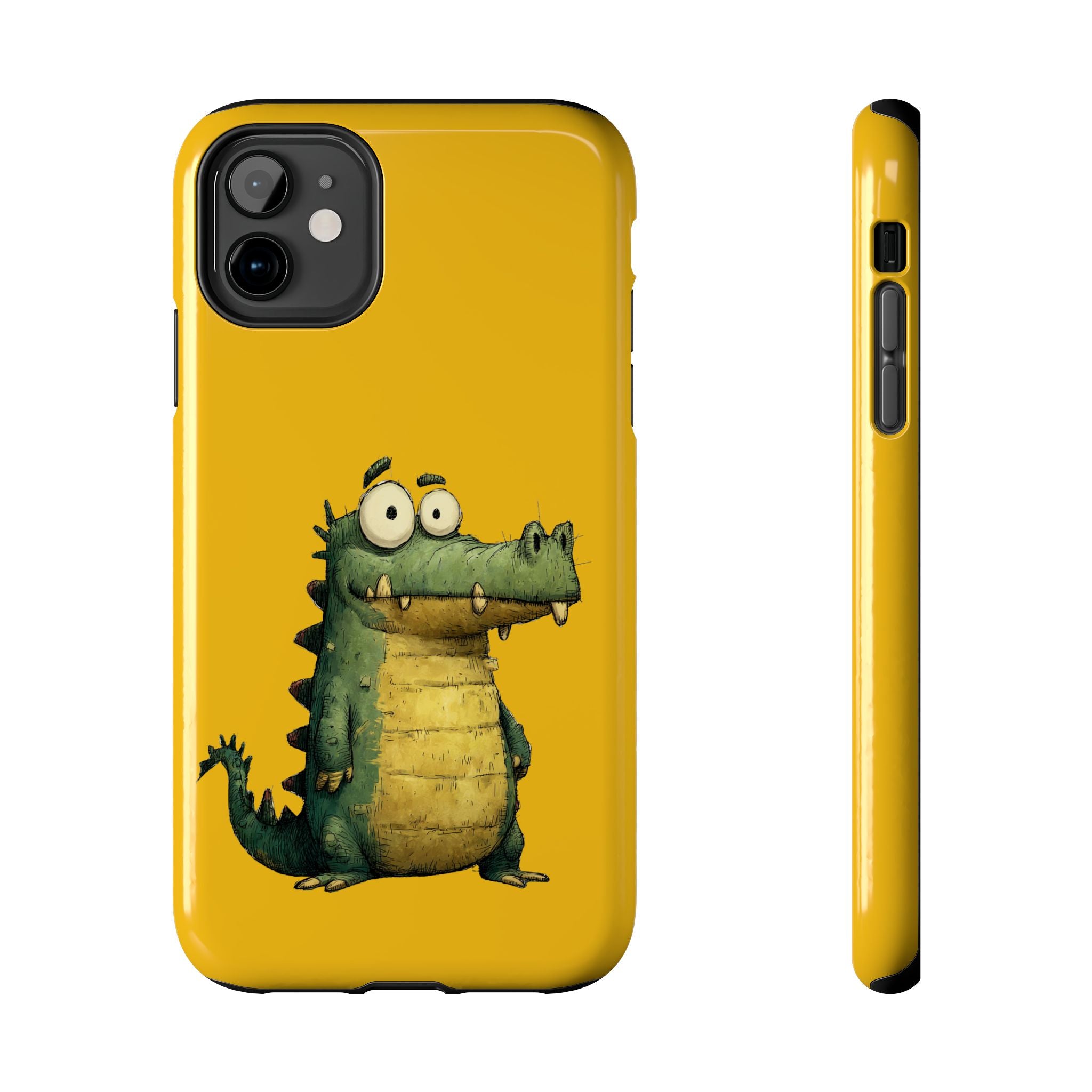 Quirky Funny Alligator iPhone Tough Case - Kawaii Animal Phone Cover - Crocodile Protective Phone Cover - Yellow iPhone Case