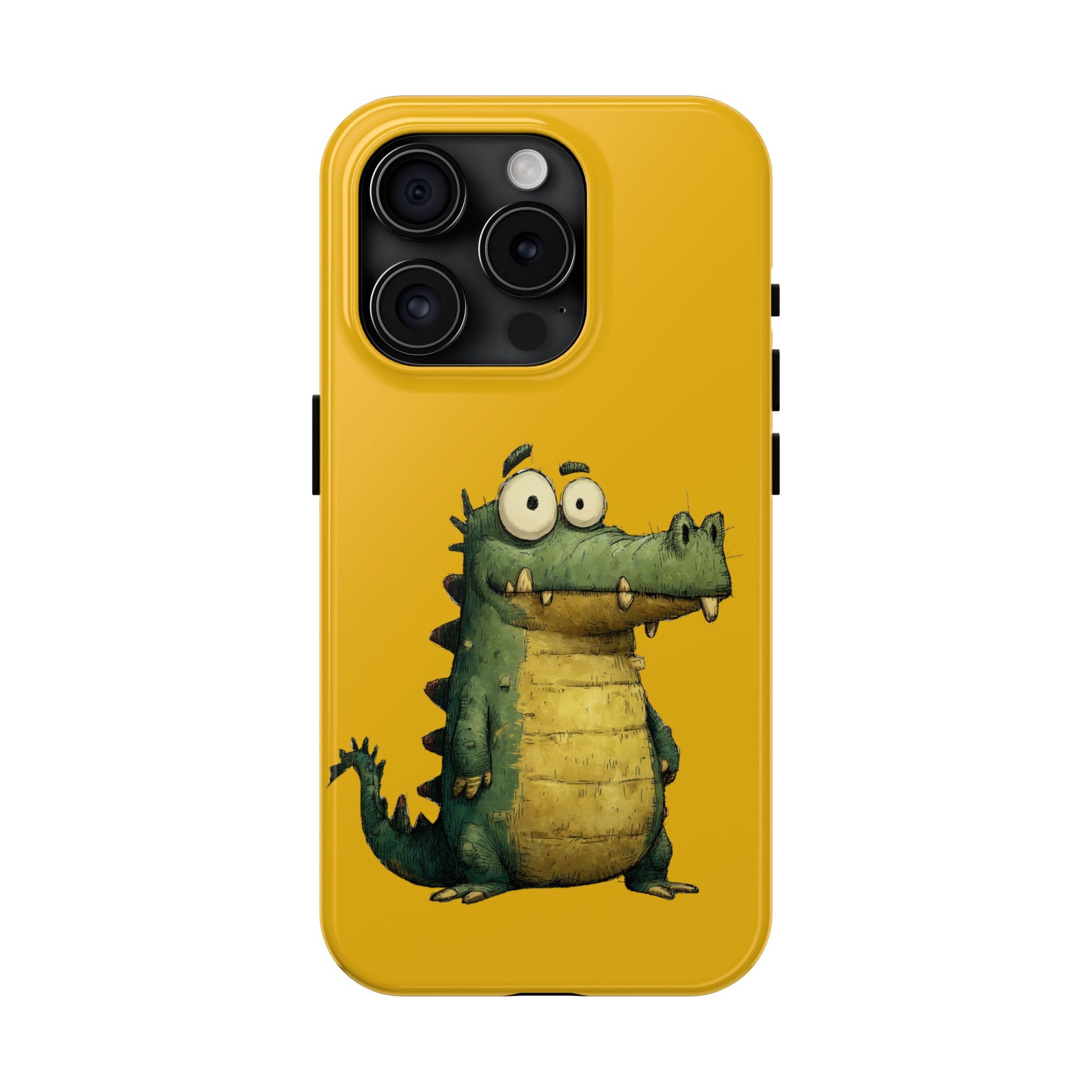 Quirky Funny Alligator iPhone Tough Case - Kawaii Animal Phone Cover - Crocodile Protective Phone Cover - Yellow iPhone Case
