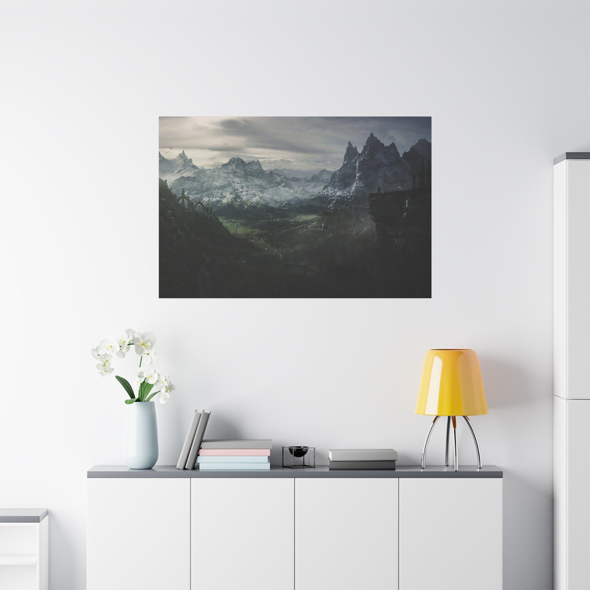 The Elder Scrolls Skyrim Canvas Wall Art - Dark Landscape Dragon Game Canvas Print Room Decor, Gaming Wall Art, Skyrim Gift