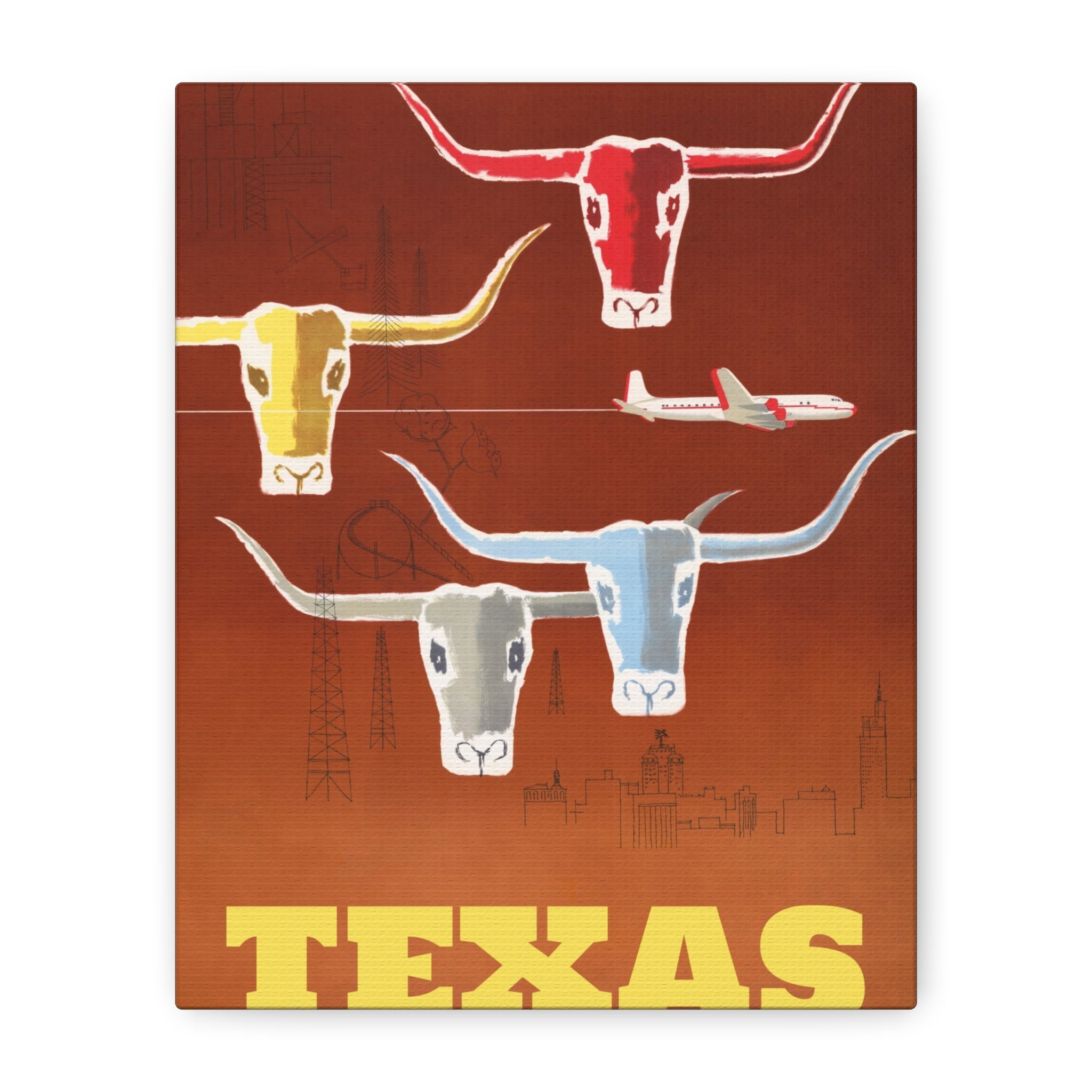 canvas-print-texas-travel-wall-art-texas-decor-longhorn-skull-matte-stretched-artwork-texas-gift-lone-star-state-souvenir