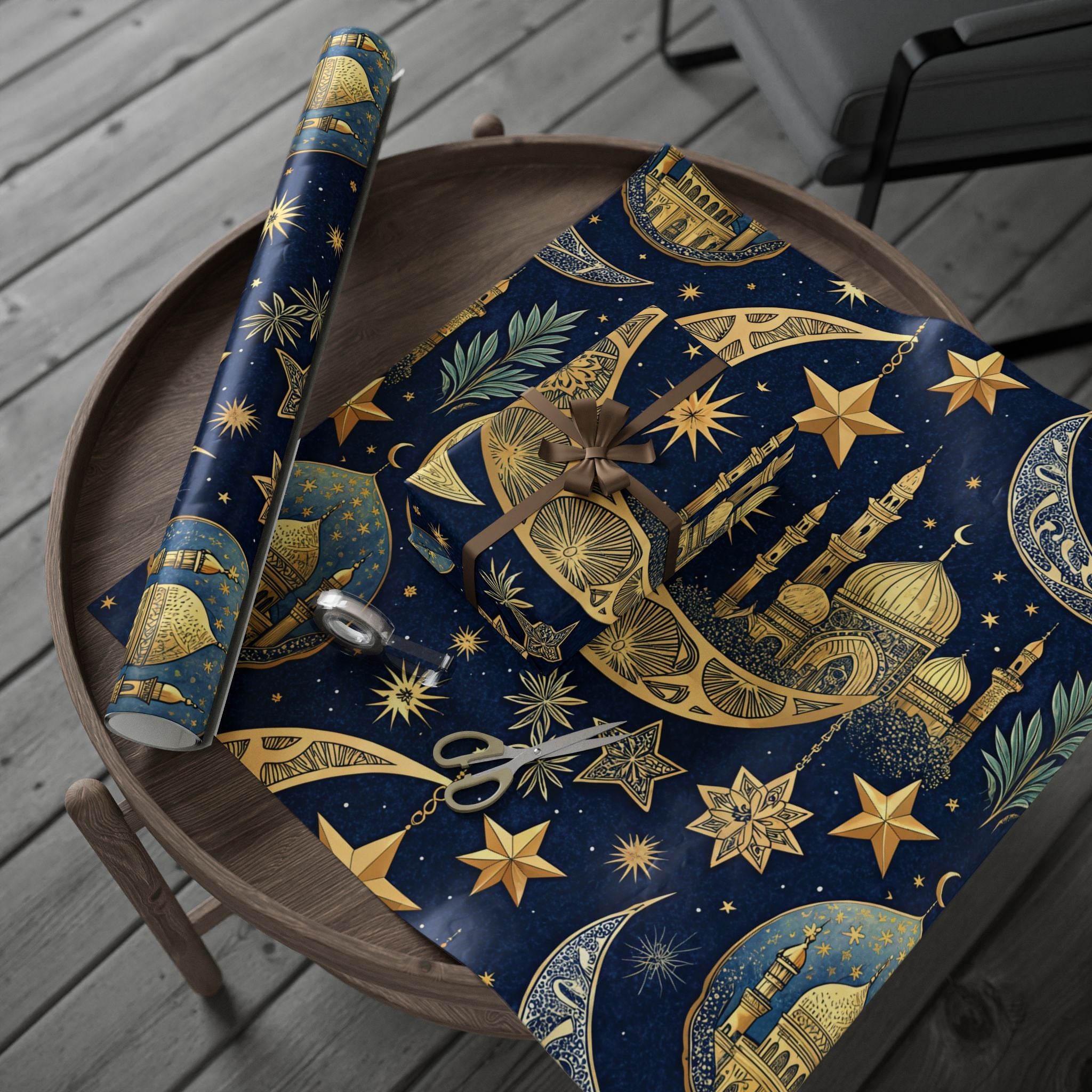 ramadan-night-wrapping-papers-islamic-crescent-moon-gift-wrap-mosque-silhouette-eid-holiday-supplies-festive-present-packagin