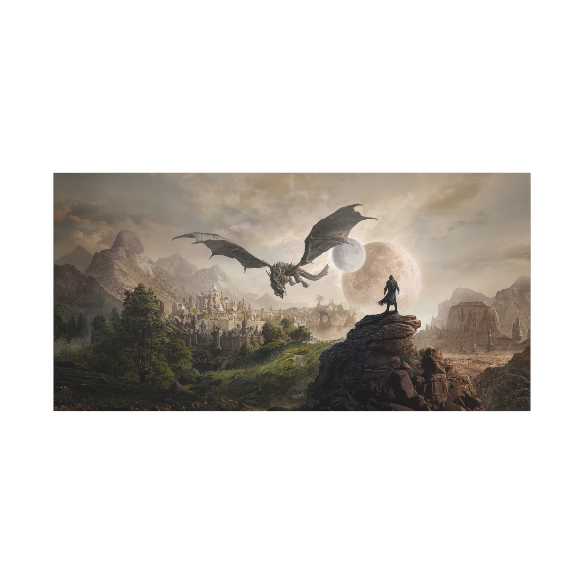The Elder Scrolls Skyrim Canvas Wall Art - Dragon Moon Game Canvas Print Room Decor, Gaming Wall Art, Skyrim Gift