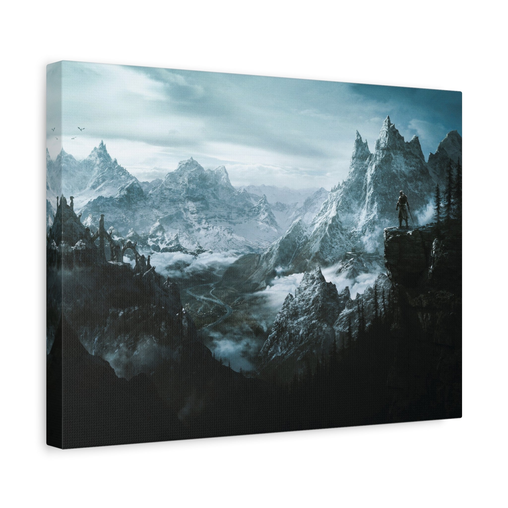 The Elder Scrolls Skyrim Canvas Wall Art - Dragon Game Canvas Print, Room Decor, Gaming Wall Art, Skyrim Landscape Gift