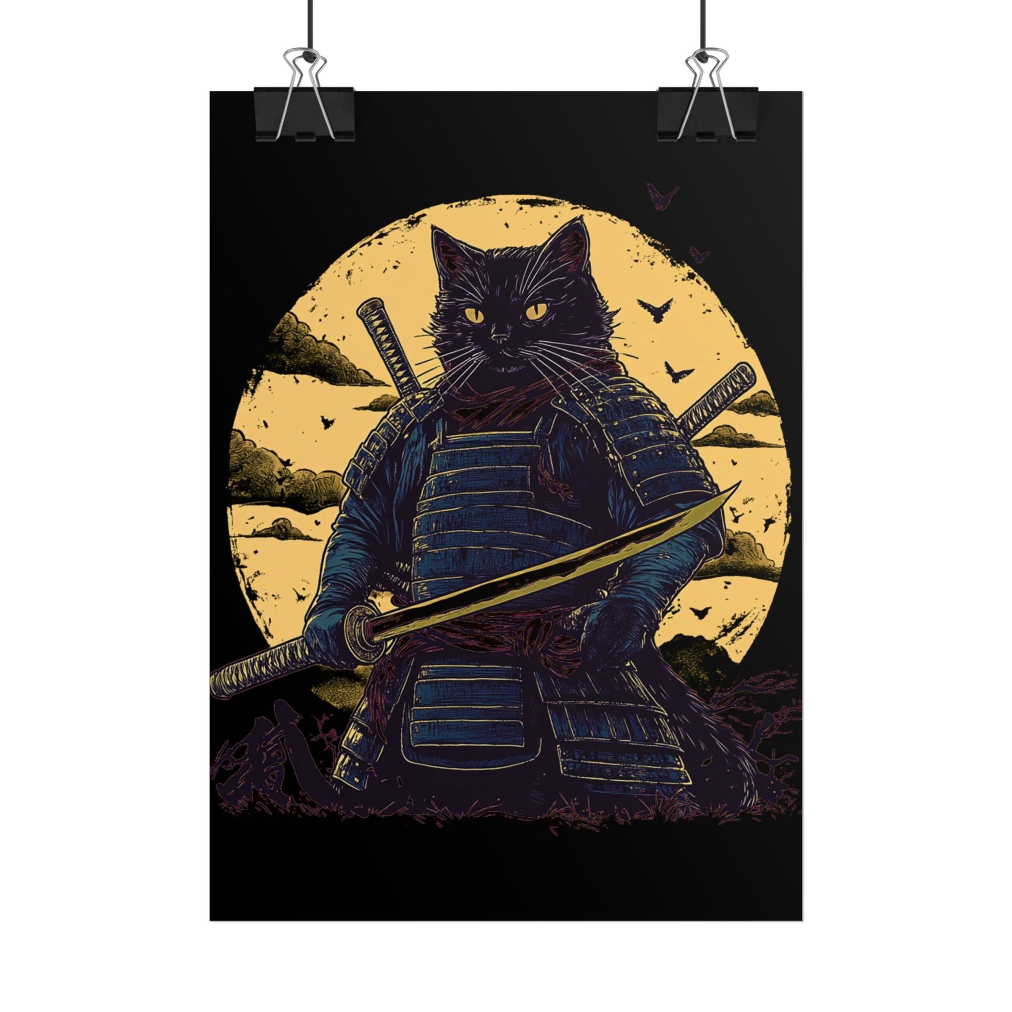 retro-wall-art-samurai-cat-japanese-style-sunset-rolled-posters-home-decor-wall-hanging-poster-gift-japanese-art-poster