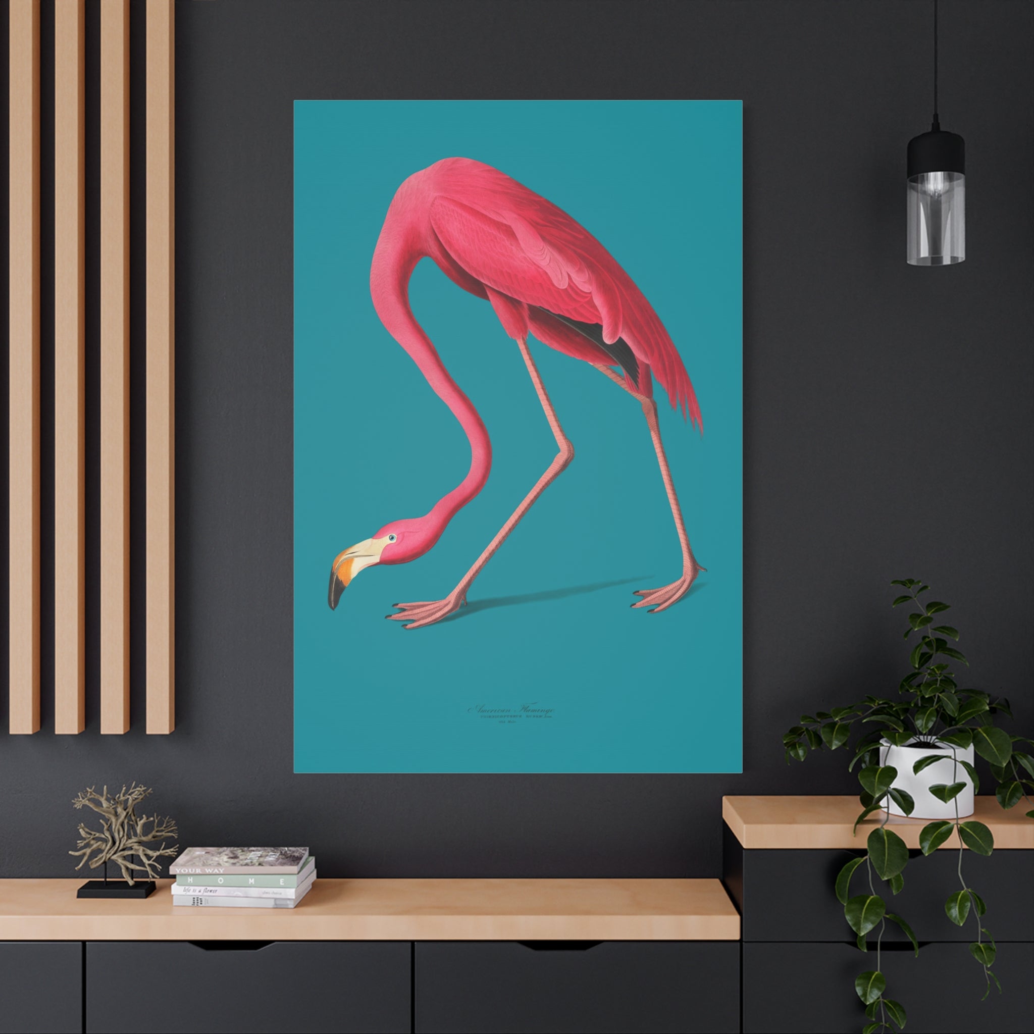 canvas-print-pink-flamingo-wall-art-vintage-home-decor-living-room-decor-stretched-canvas-art-pink-wall-art-flamingo-illustra