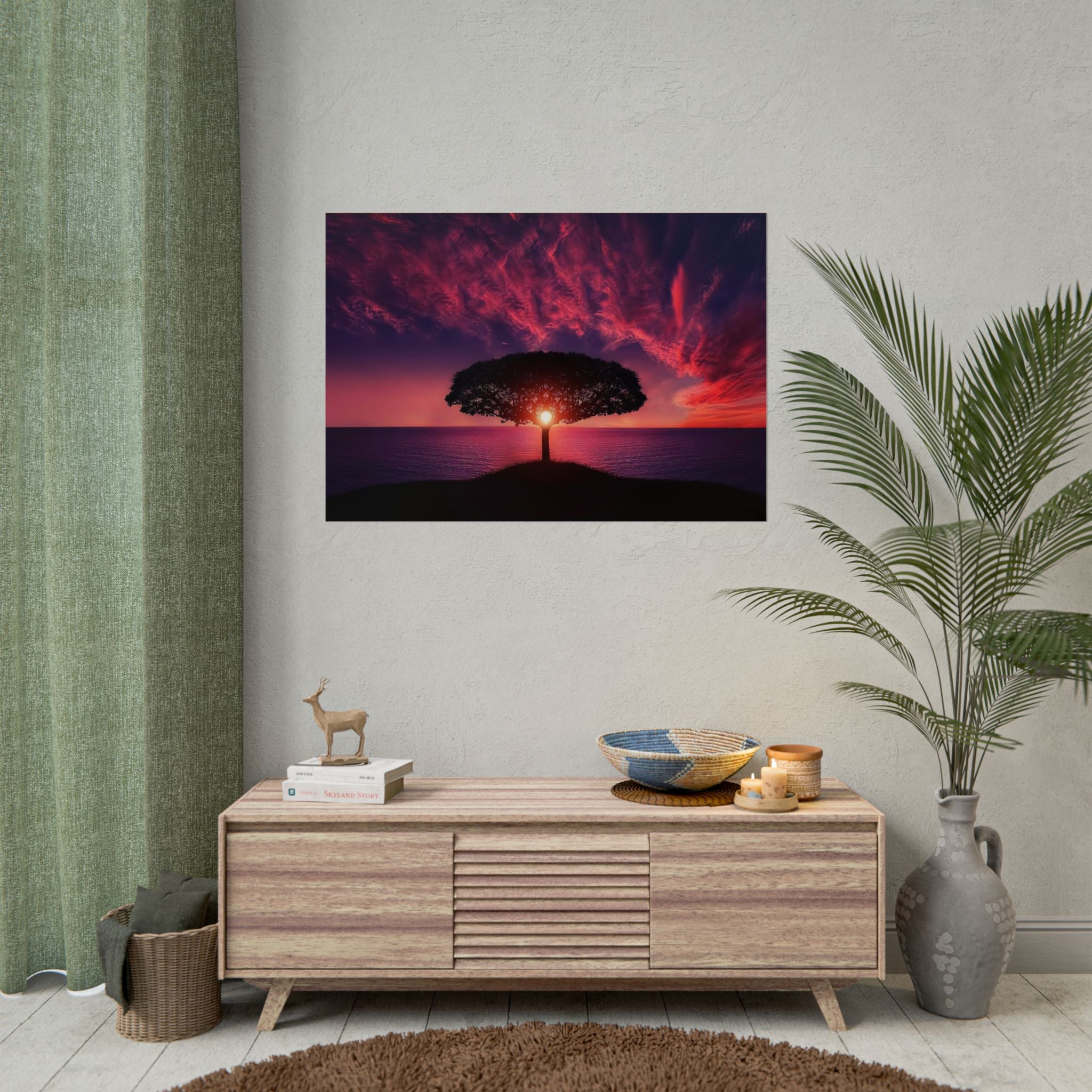 Panoramic Sunset Poster Print, Tree Wall Art, Scenery Decor, Exra Large Wall Art, Canvas Art Print, Landscape, Nature Wall Decor