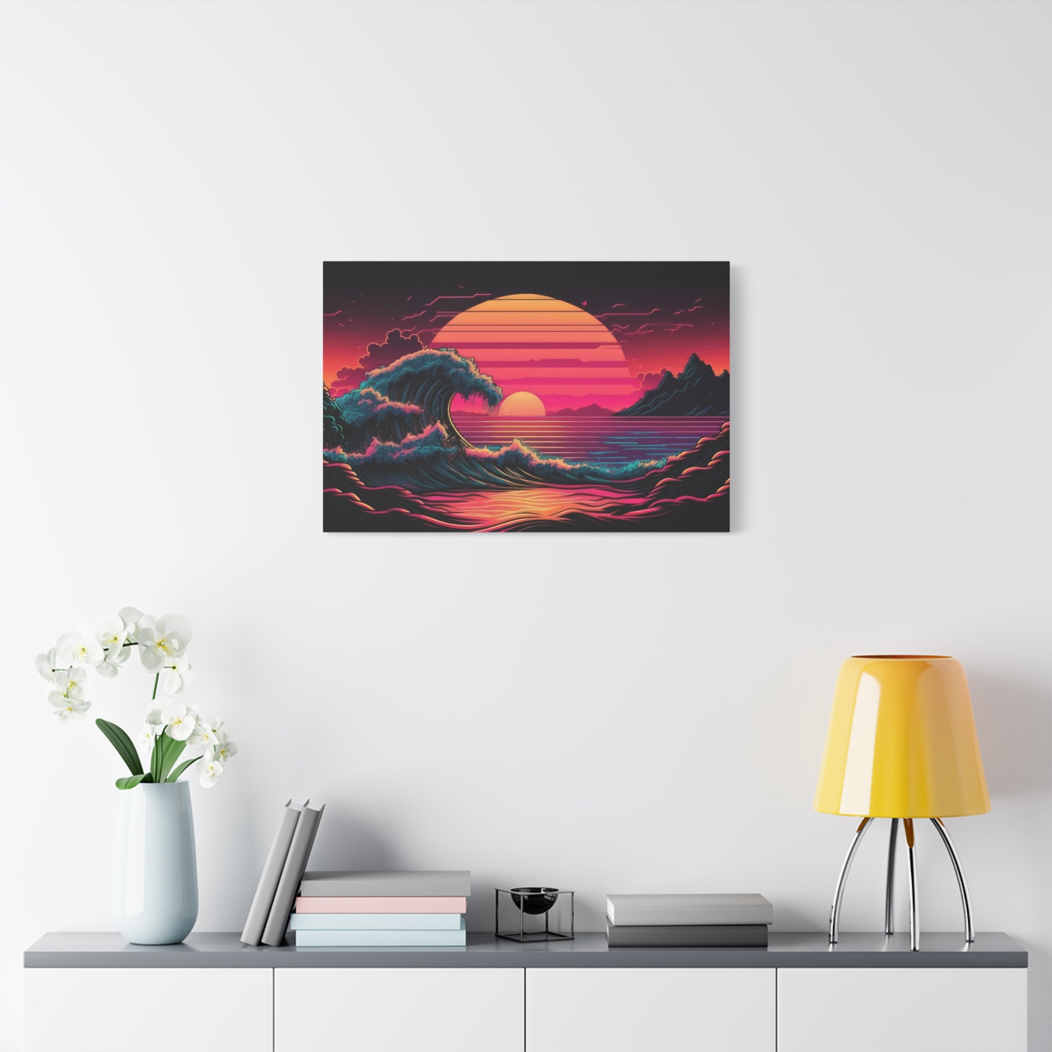 vaporwave-canvas-print-synthawave-canvas-wall-art-vaporwave-decor-retro-sunset-art-retrowave-wall-art-the-great-wave-home-art
