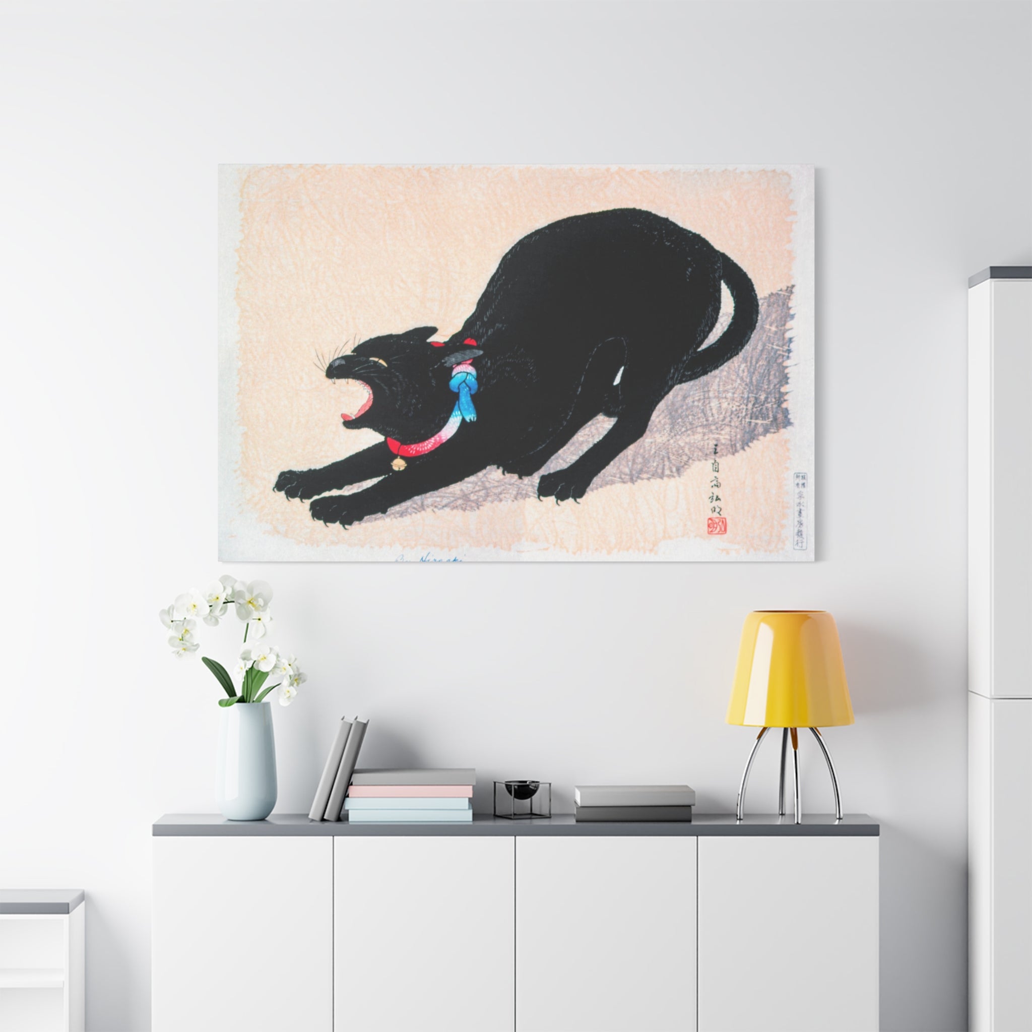 canvas-print-wall-art-black-cat-hissing-by-hiroaki-takahashi-living-room-decor-japanese-art-home-wall-decor