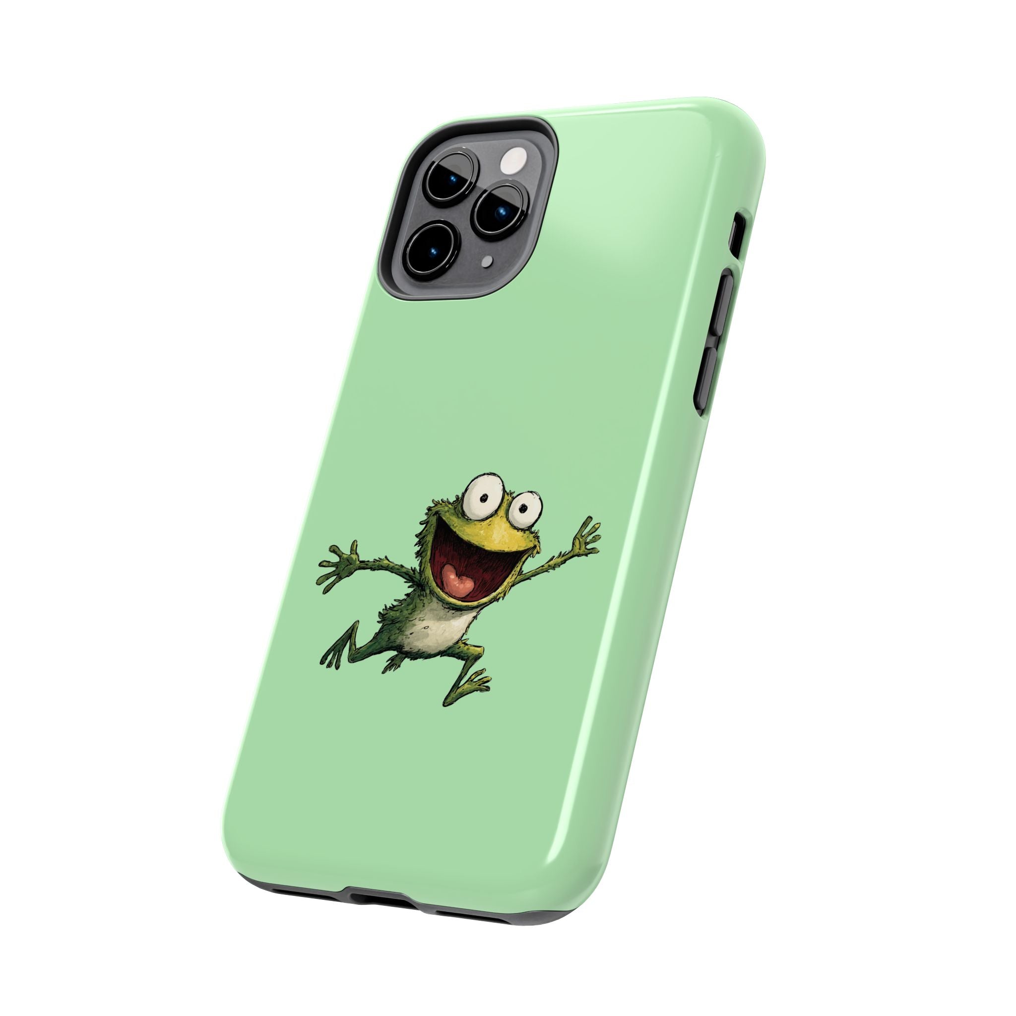 Quirky Funny Frog iPhone Tough Case - Kawaii Animal Phone Cover - Frog Protective Phone Cover - Green iPhone Case