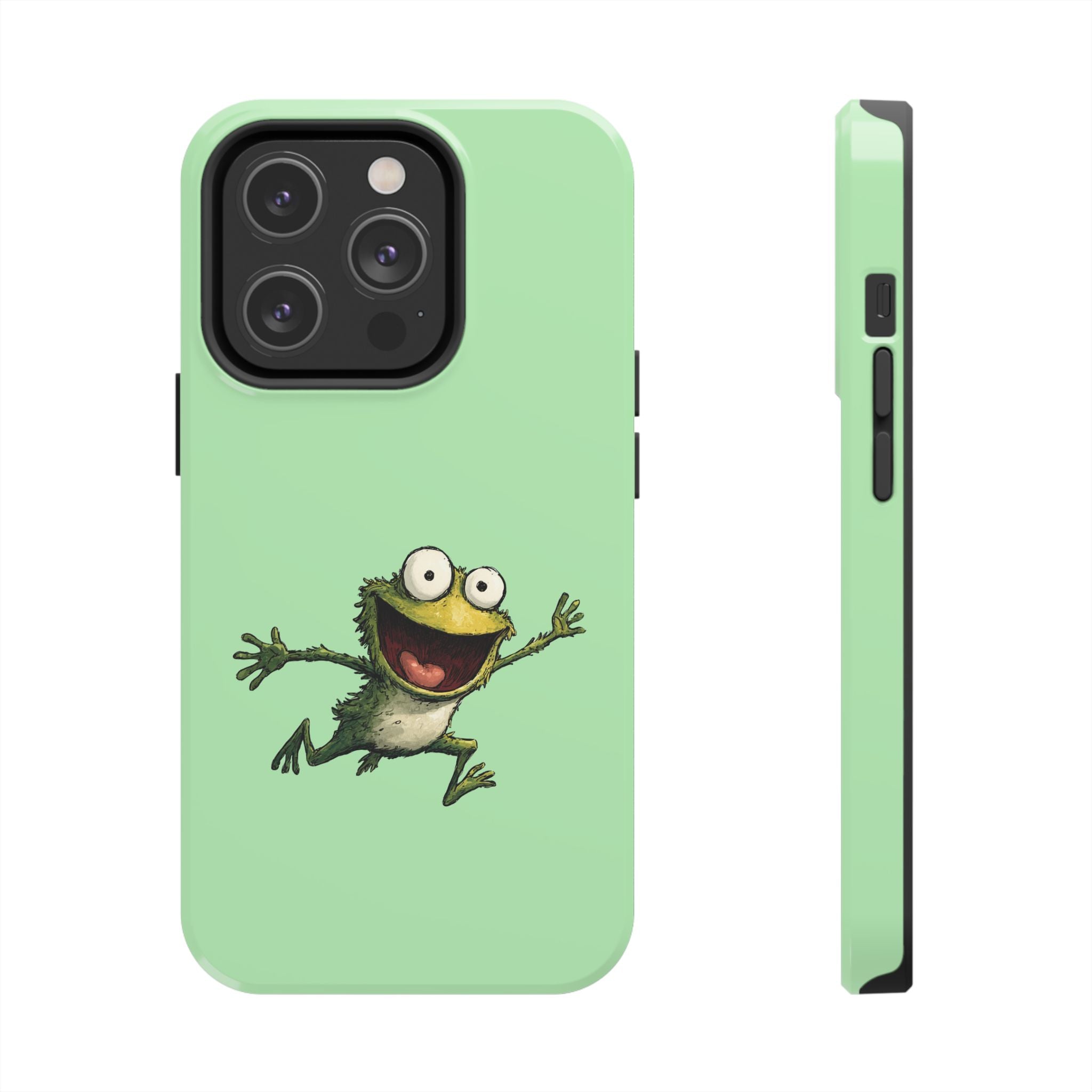Quirky Funny Frog iPhone Tough Case - Kawaii Animal Phone Cover - Frog Protective Phone Cover - Green iPhone Case