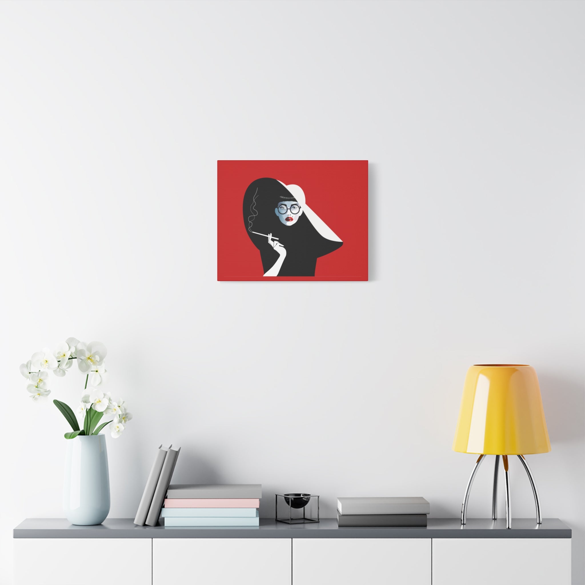 canvas-print-woman-smoking-cigarettes-wall-decor-woman-with-a-hat-style-stretched-matte-canvas-home-decor-living-room