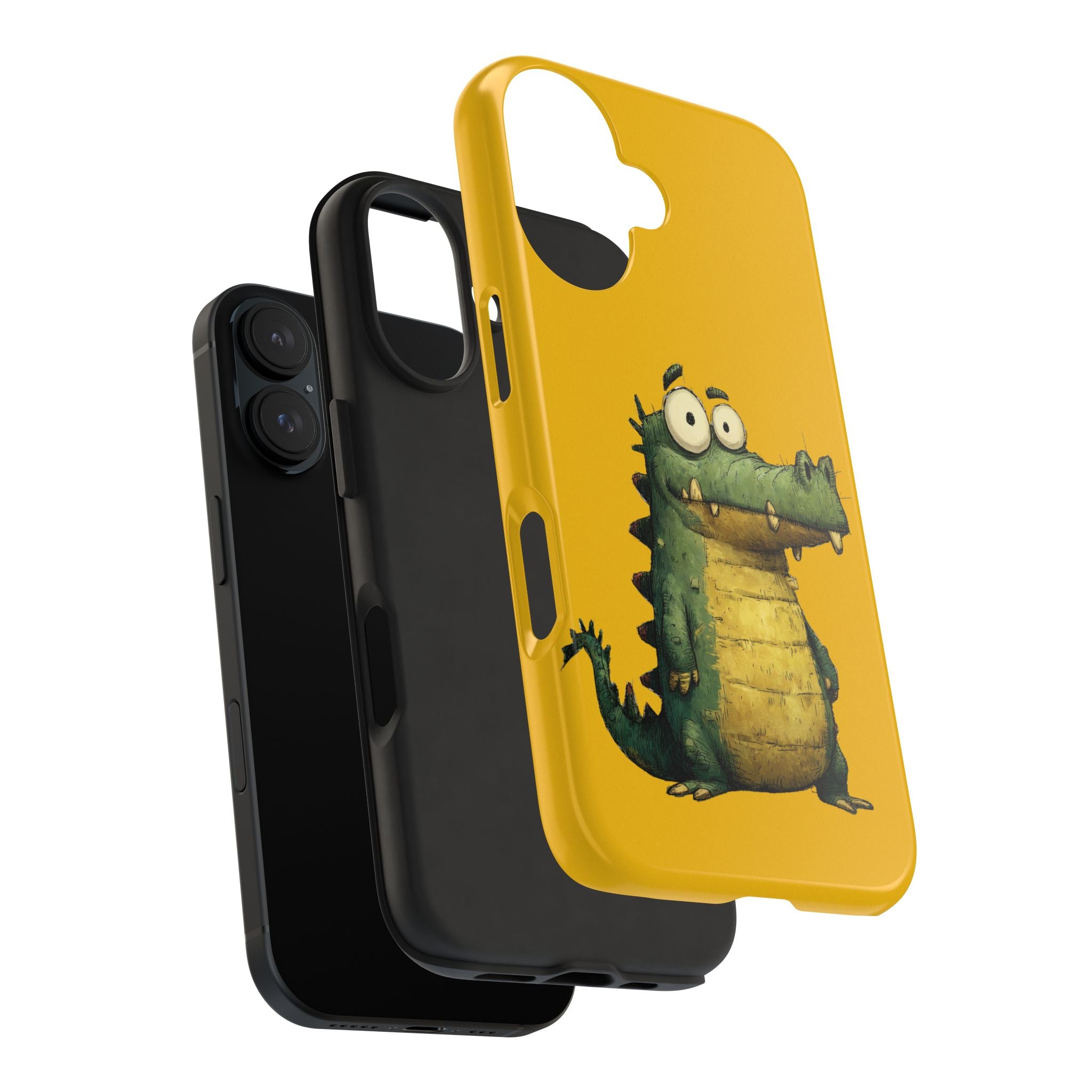 Quirky Funny Alligator iPhone Tough Case - Kawaii Animal Phone Cover - Crocodile Protective Phone Cover - Yellow iPhone Case