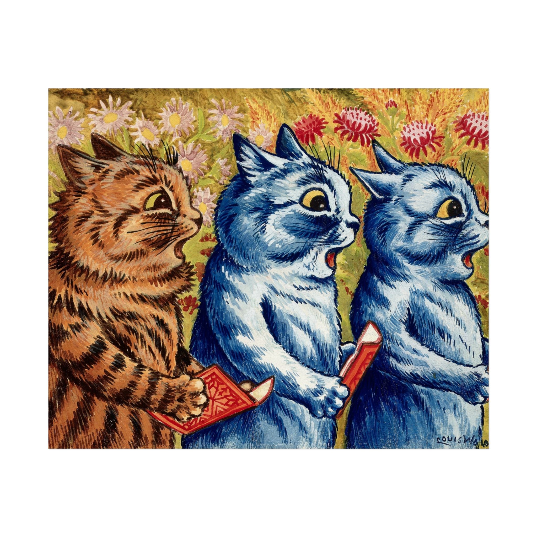 louis-wain-cat-poster-print-gouache-art-three-cats-singing-wall-decor-cat-print-home-office-decoration-unique-cat-louis-wain-